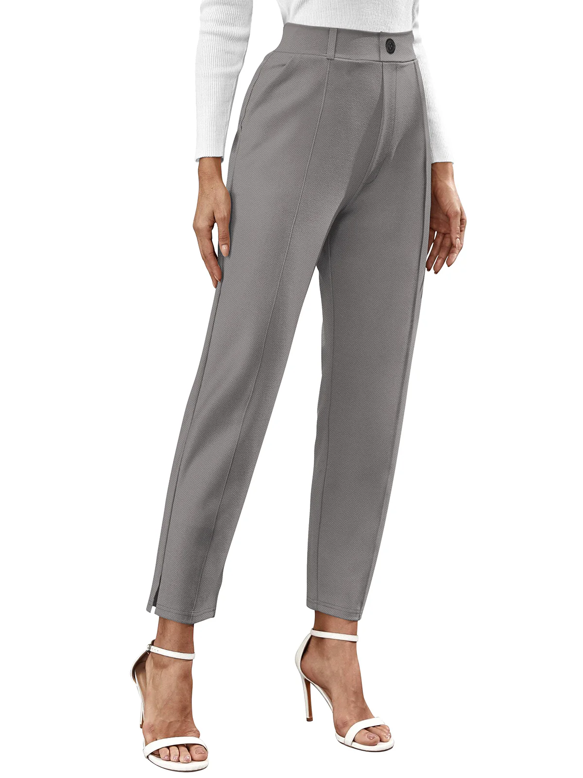 Odette Grey Polyester Solid Trouser For Women - Image 3