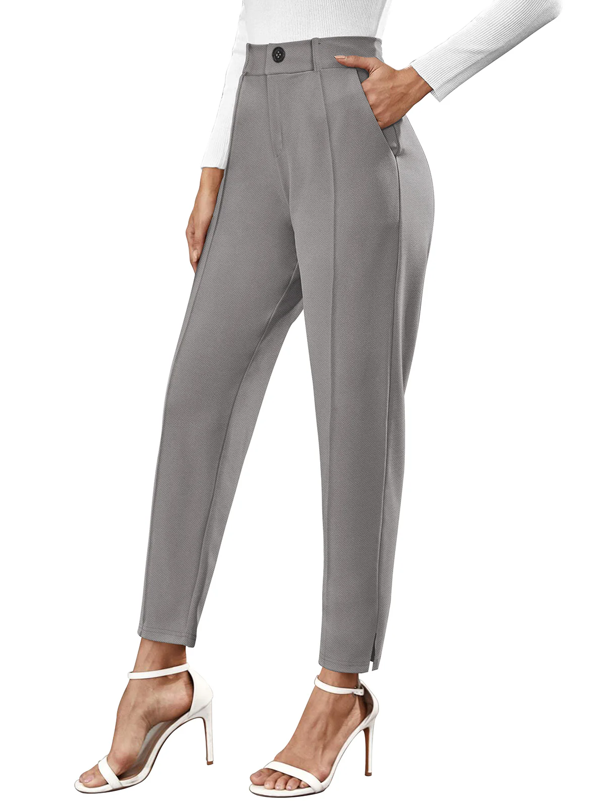 Odette Grey Polyester Solid Trouser For Women - Image 4