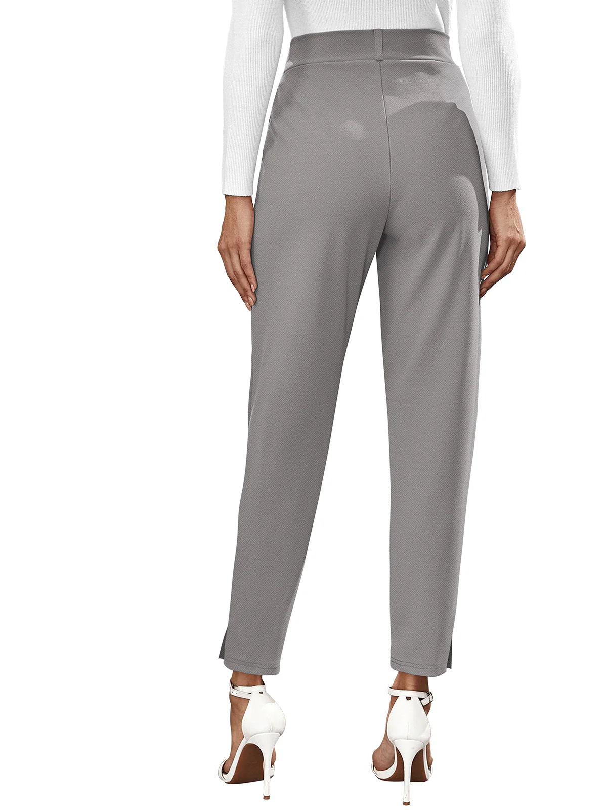 Odette Grey Polyester Solid Trouser For Women - Image 5