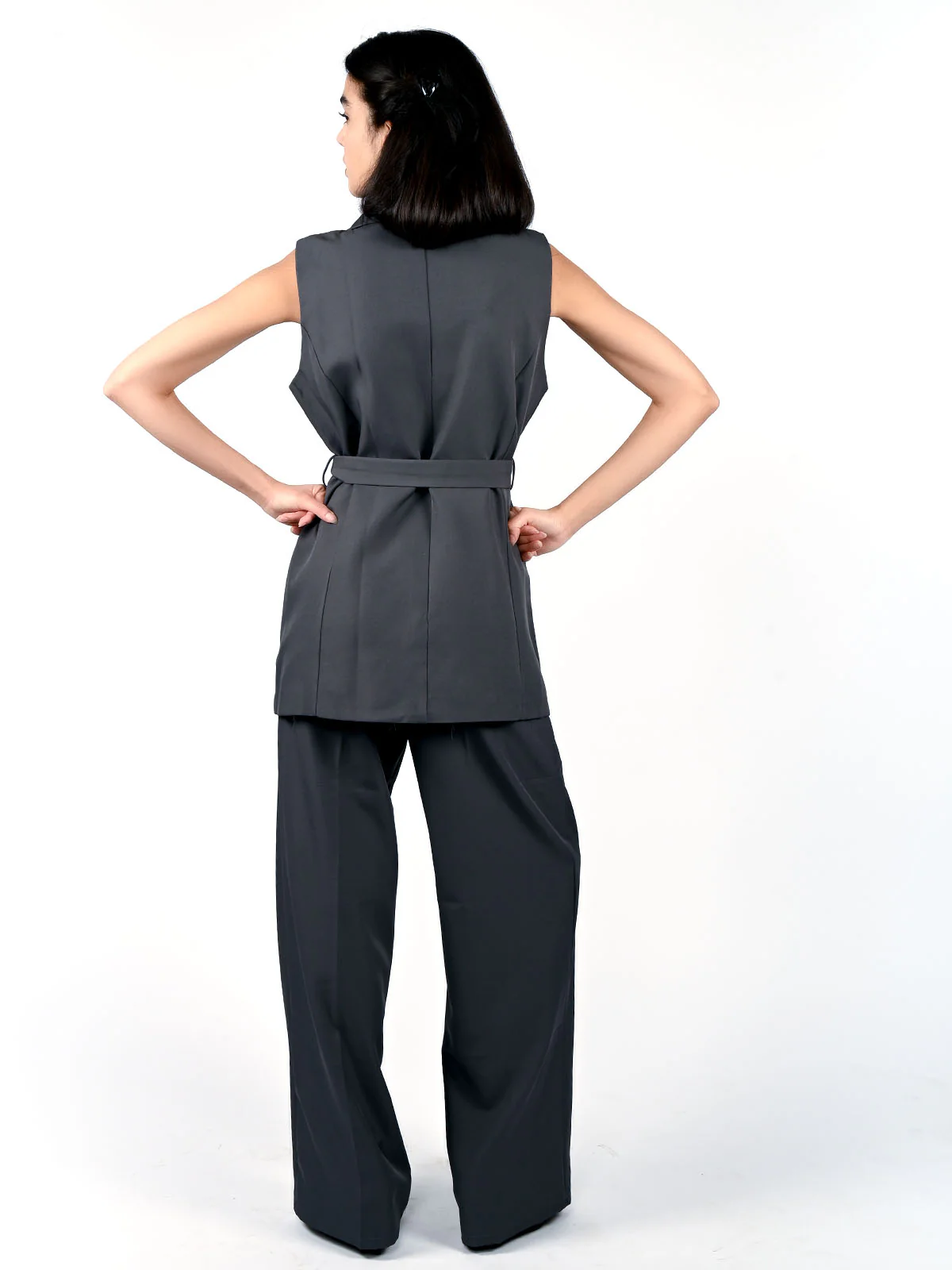 Odette Grey Polyester Suiting Solid Co-ord set For Women - Image 4