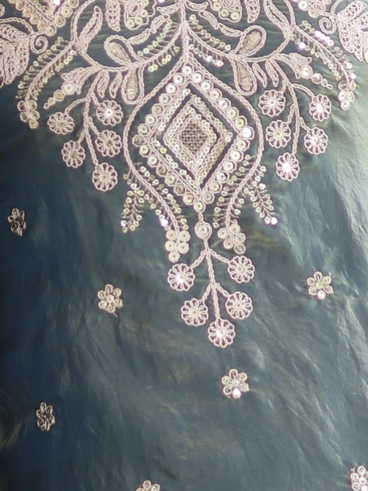 Odette Grey Silk Blend Embellished Kurta Set For Women - Image 5