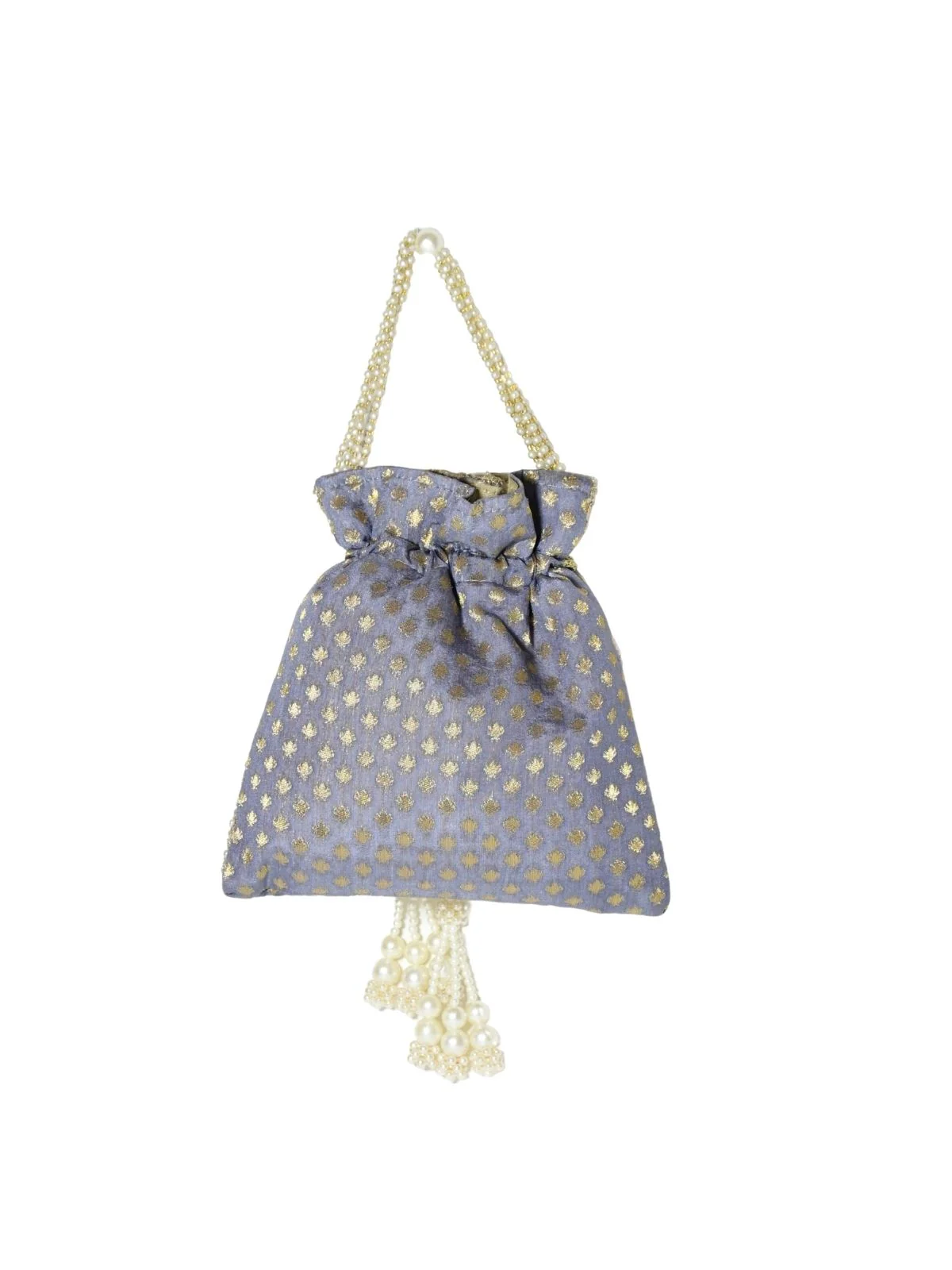 Odette Grey Silk Blend Embellished Potli For Women - Image 4