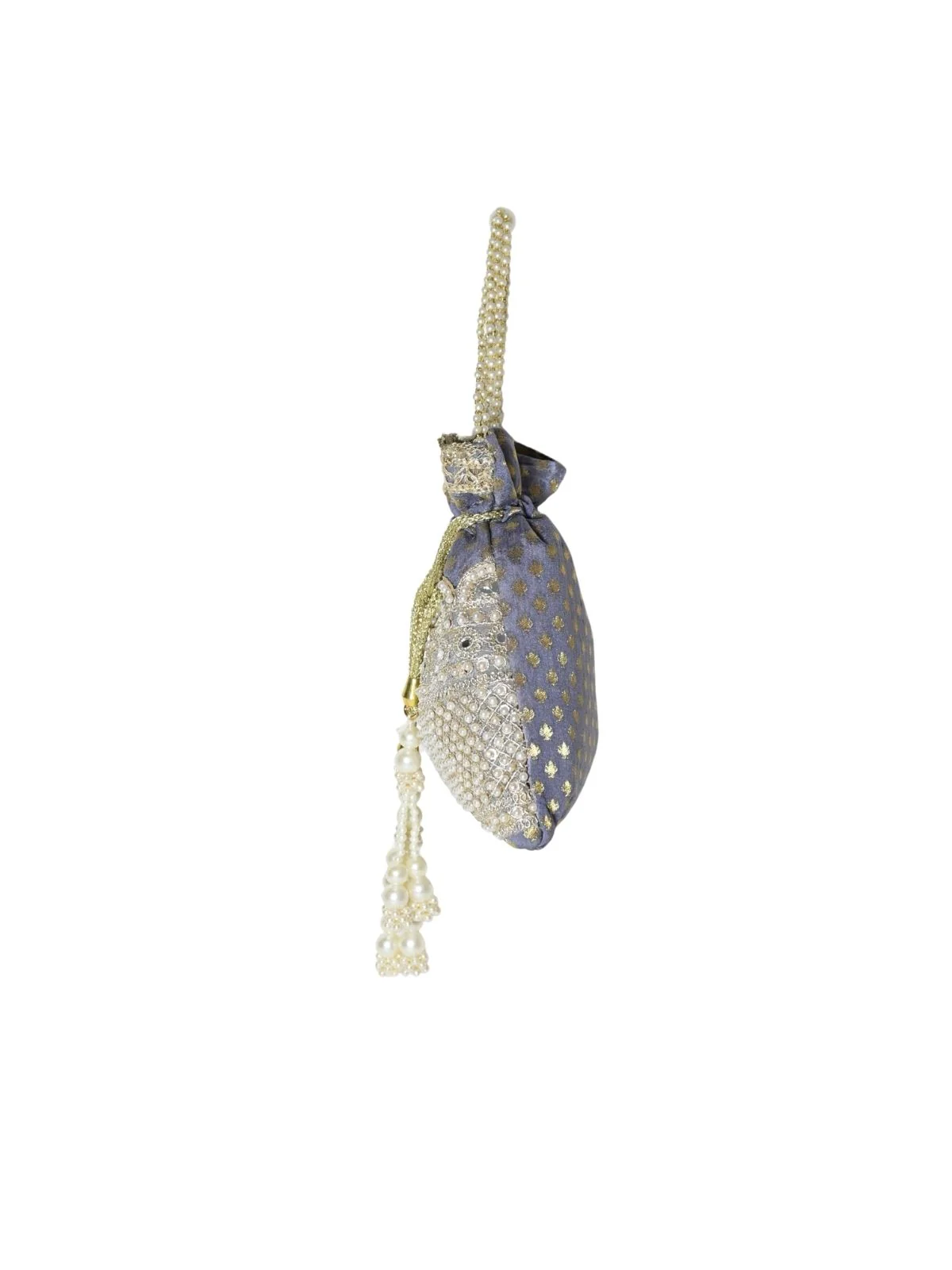 Odette Grey Silk Blend Embellished Potli For Women - Image 5