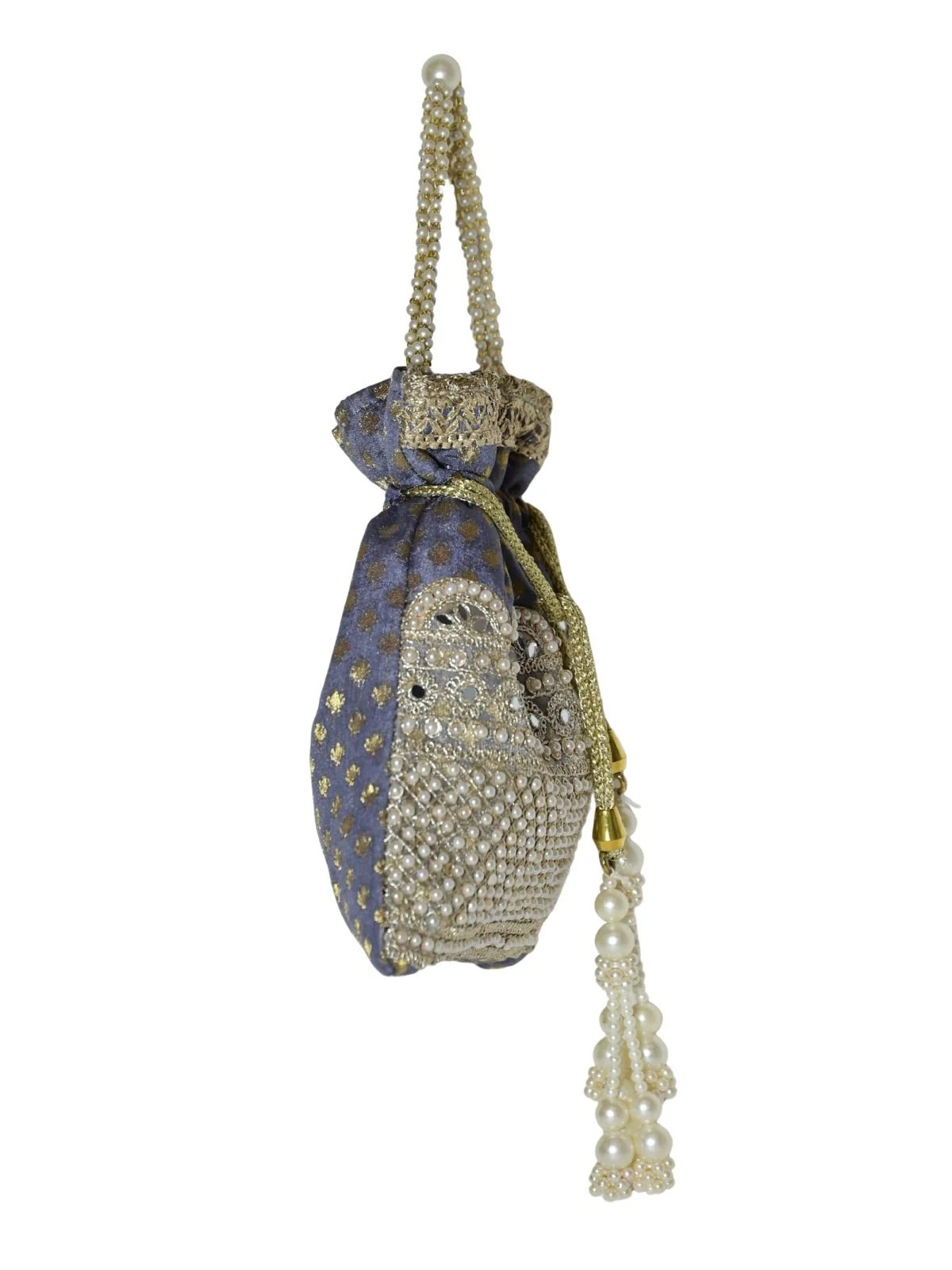 Odette Grey Silk Blend Embellished Potli For Women - Image 6