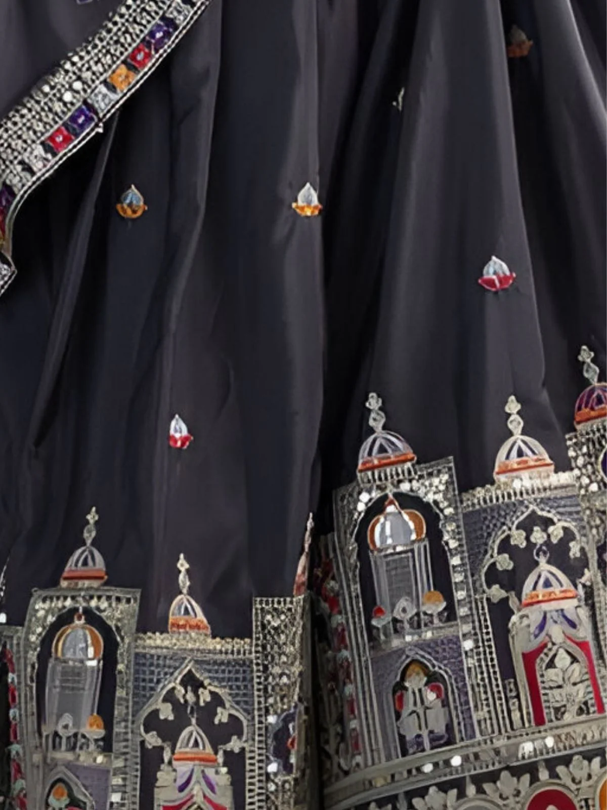 Odette Grey Silk Blend Embroidered Semi-Stitched lehenga For Women - Image 5