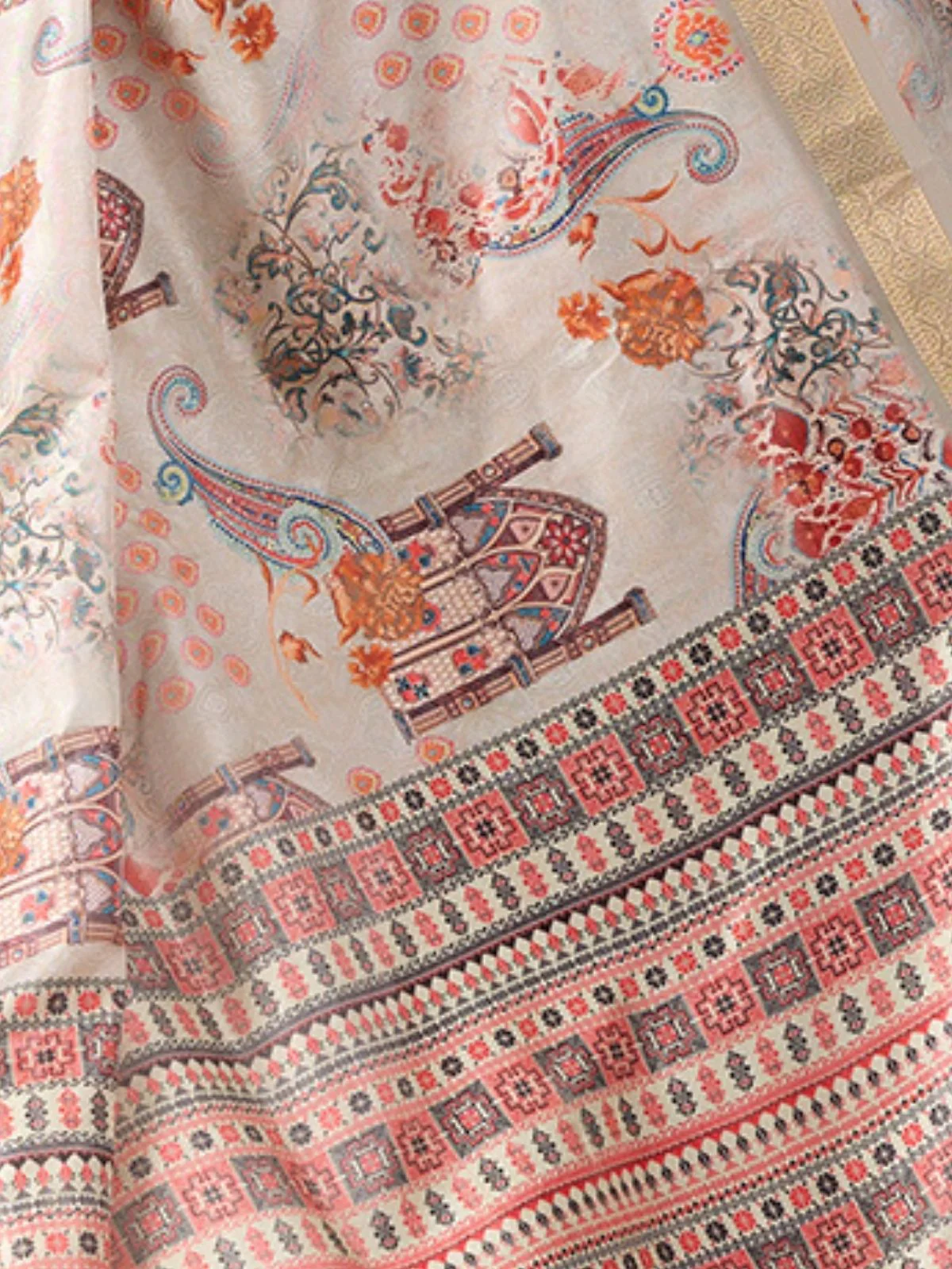 Odette Grey Silk Blend Printed Saree For Women - Image 5
