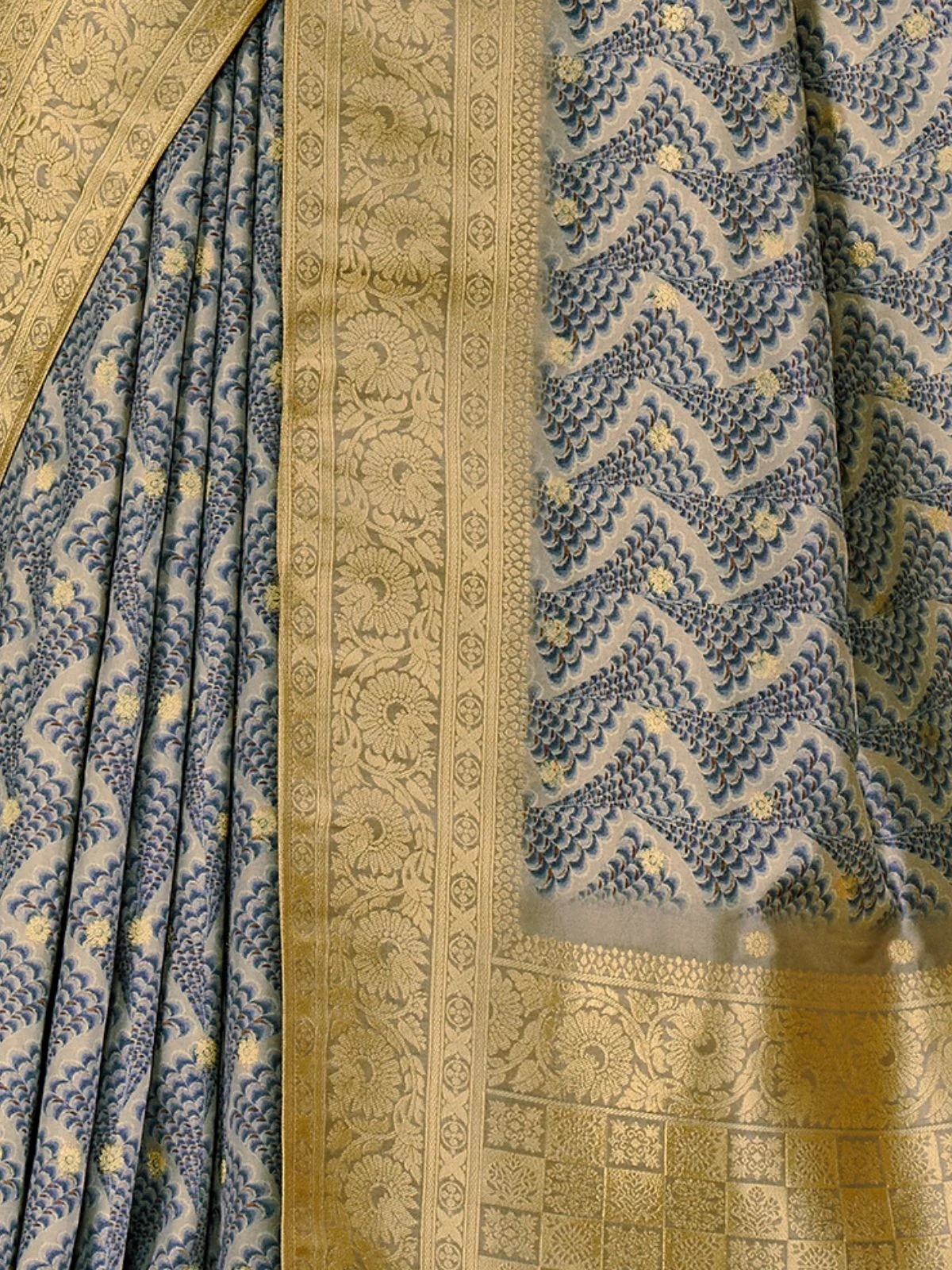 Odette Grey Silk Blend Woven Printed Saree For Women - Image 5