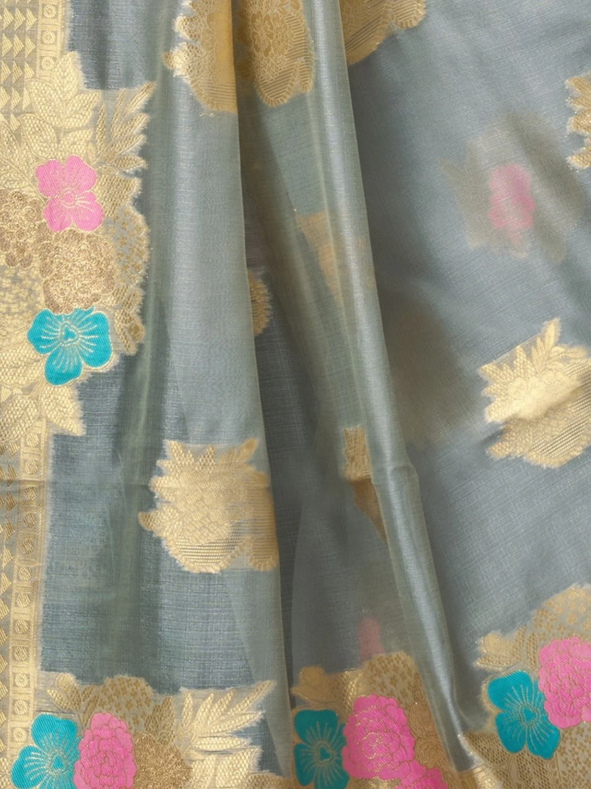 Odette Grey Silk Blend Woven Saree For Women - Image 6