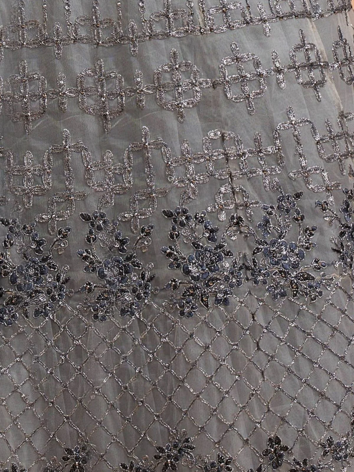 Odette Grey Soft Net Embroidered Semi Stitched Lehenga With Blouse For Women - Image 5
