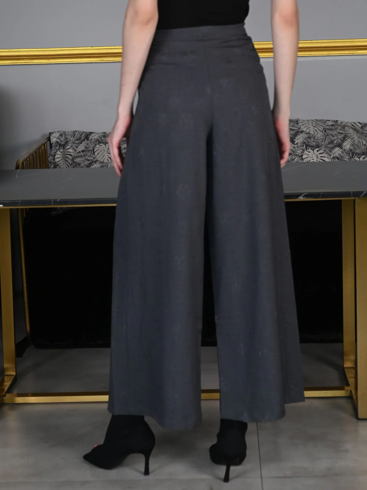 Odette Grey Suede Fabric Embossed Trouser For Women - Image 4