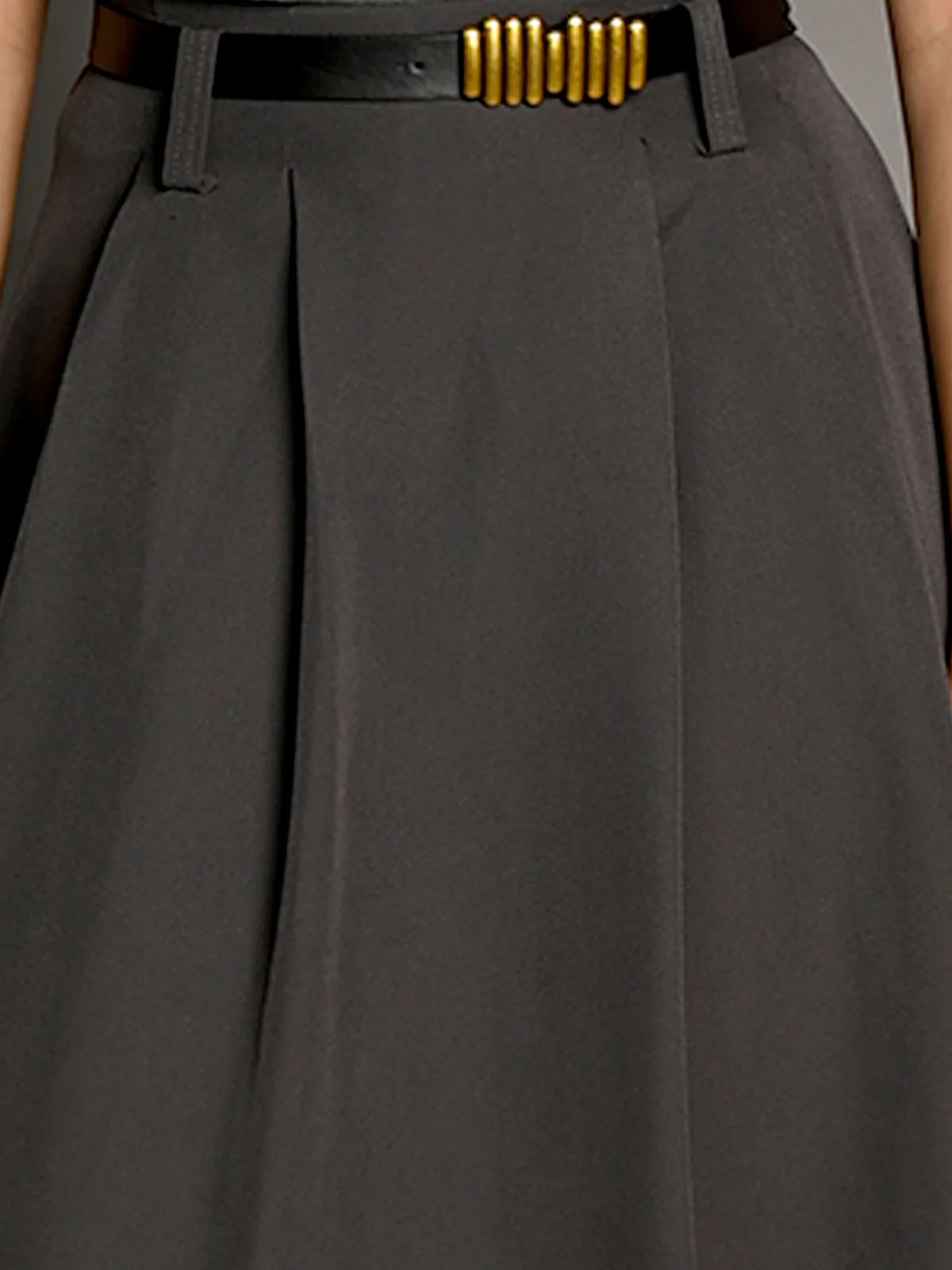 Odette Grey Suiting Fabric Solid Skirt With Belt For Women - Image 5