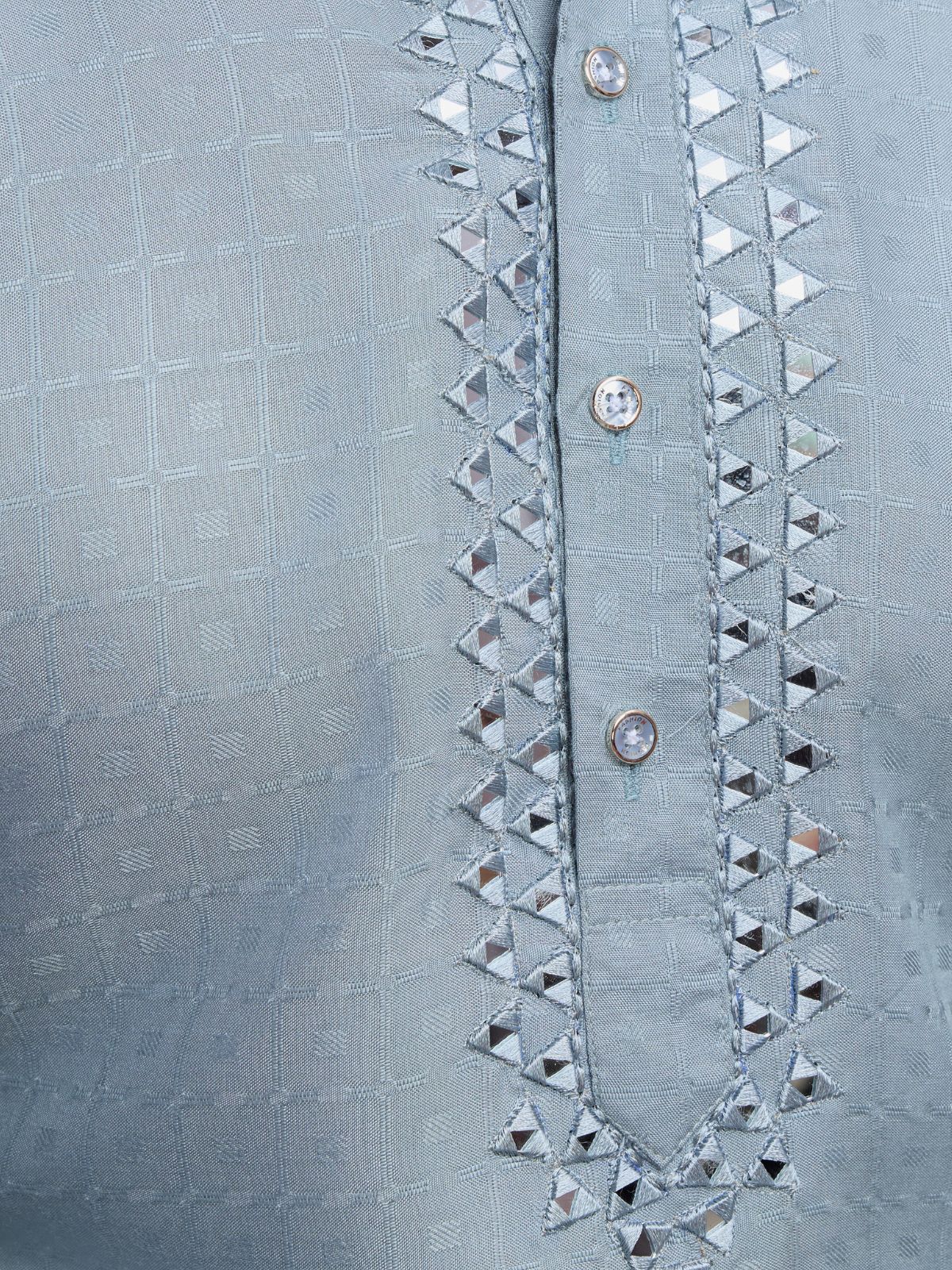 Odette Grey Viscose Rayon Mirror Work Stitched Kurta For Men - Image 6