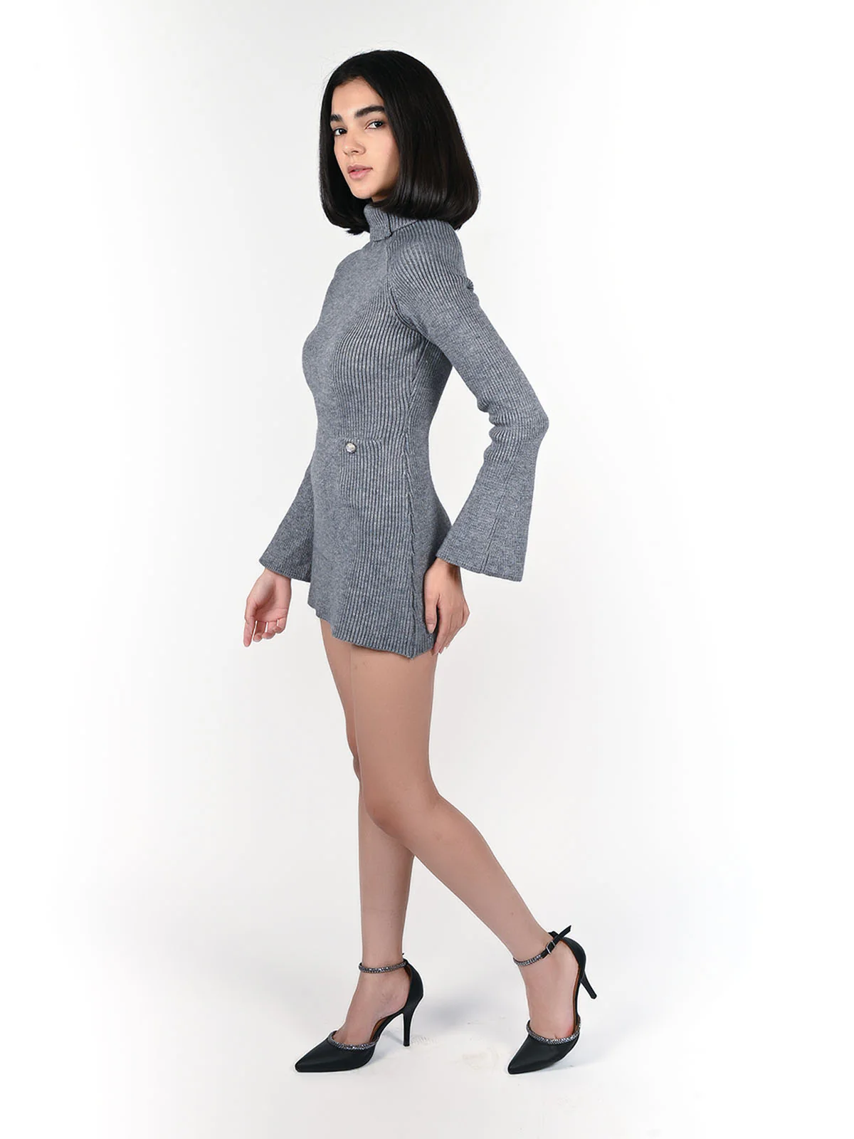 Odette Grey Wool Solid Dress For Women - Image 2