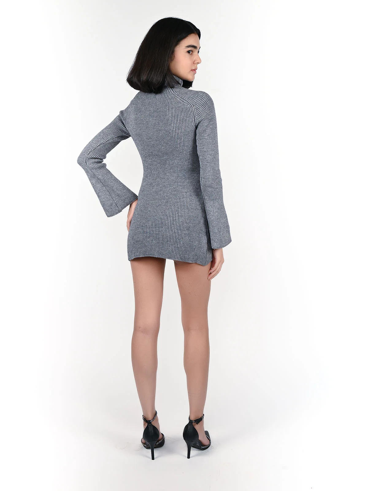Odette Grey Wool Solid Dress For Women - Image 4