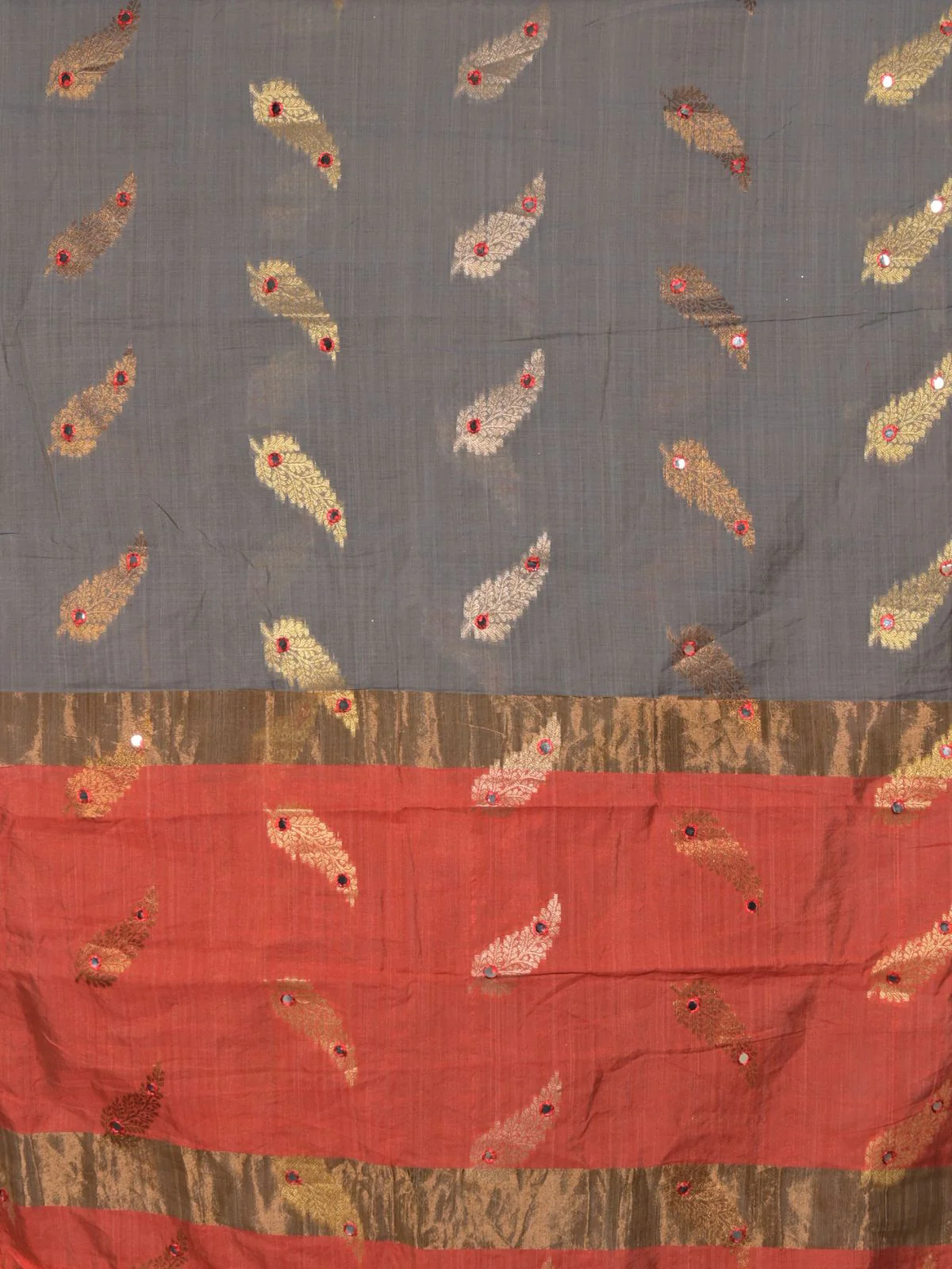Odette Grey Woven Cotton Blend Saree With Unstitched Blouse For Women - Image 5