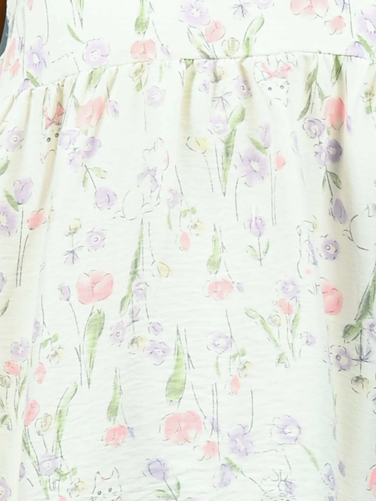 Odette Ivory Cotton Blend Printed Night Wear Set For Women - Image 5