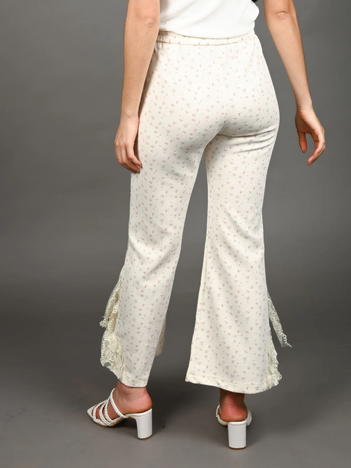 Odette Ivory Cotton Blend Printed Trouser For Women - Image 3