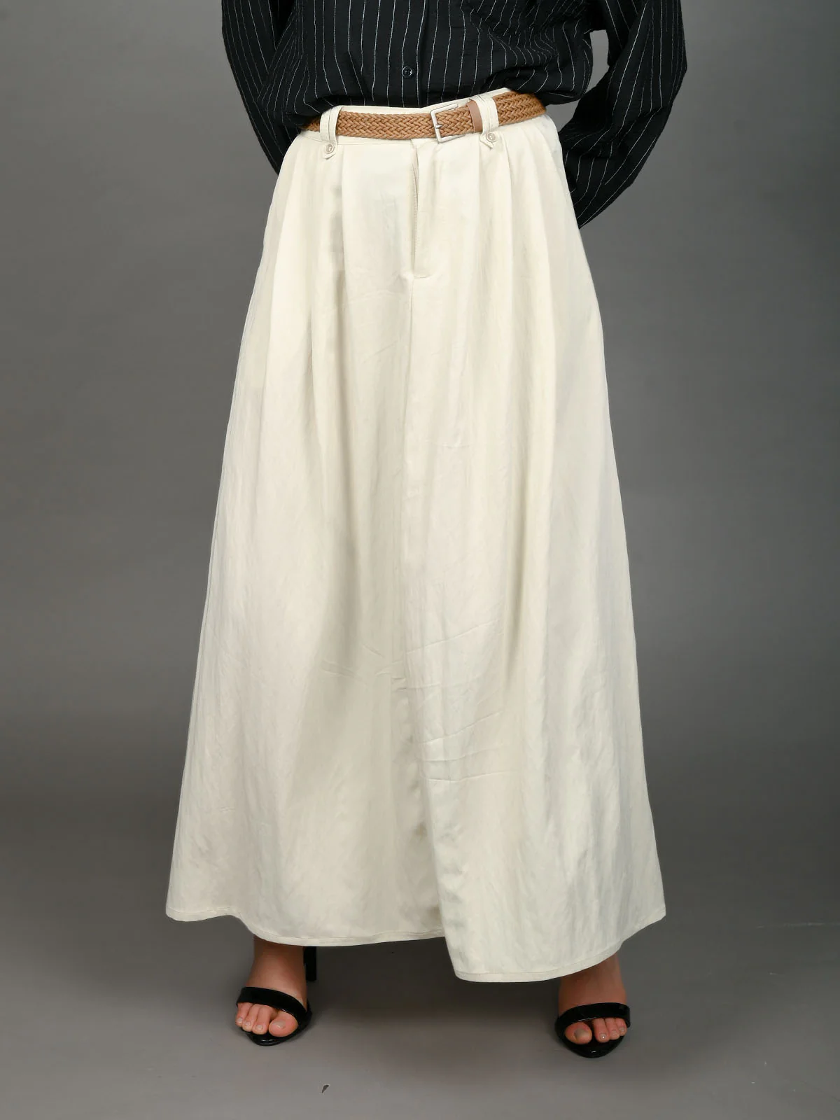 Odette Ivory Cotton Blend Solid Skirt For Women - Image 2