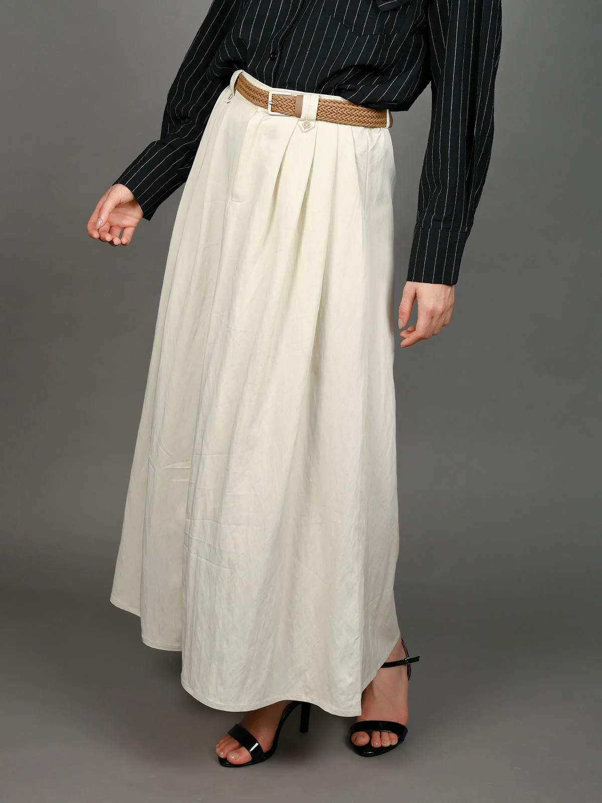 Odette Ivory Cotton Blend Solid Skirt For Women - Image 3