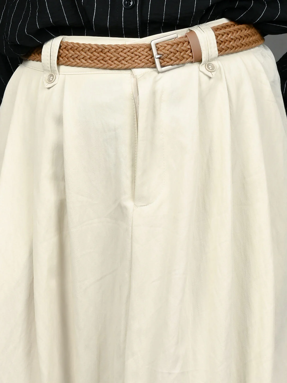 Odette Ivory Cotton Blend Solid Skirt For Women - Image 5