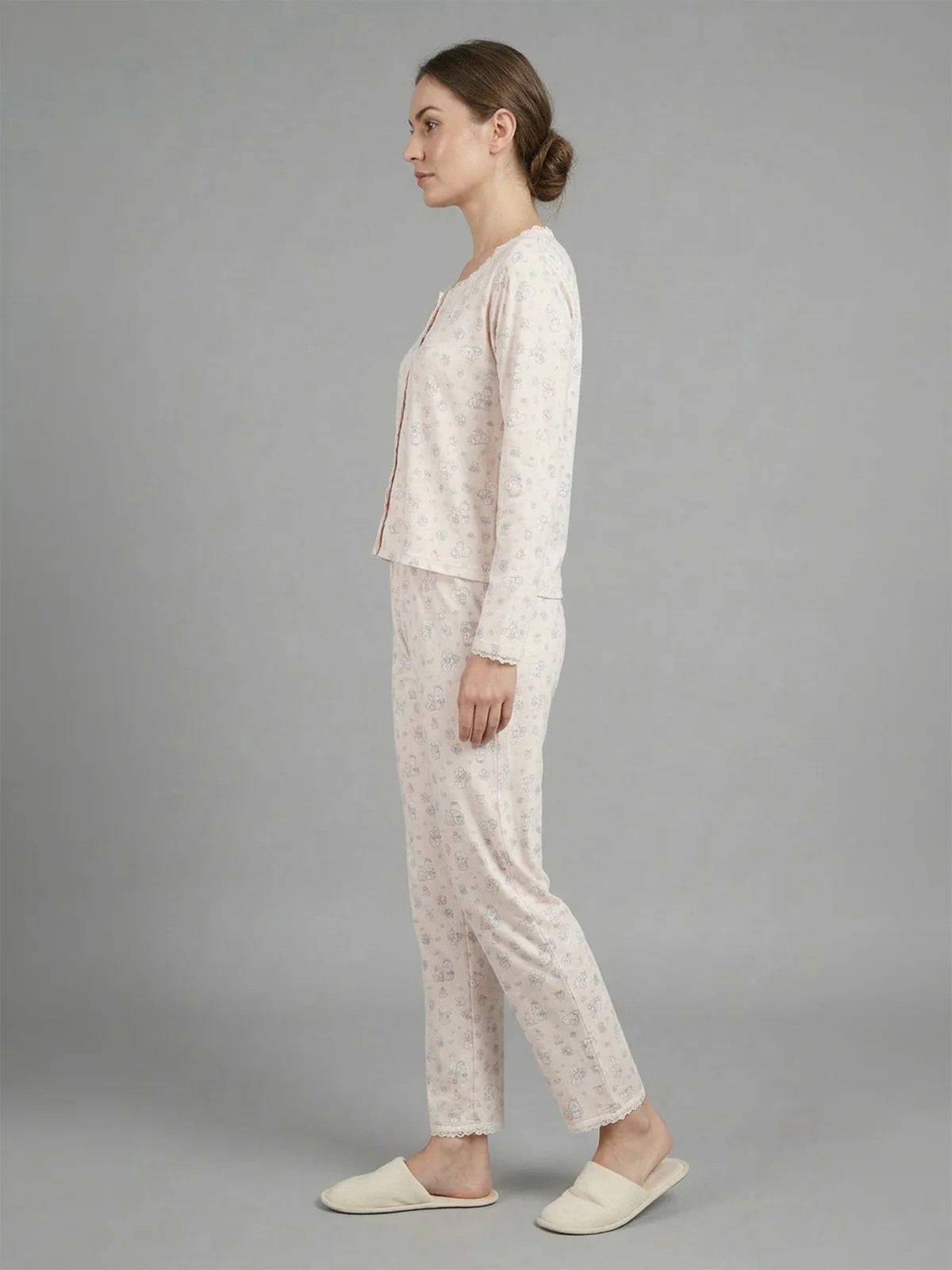 Odette Ivory Cotton Lace Work Night Dress For Women - Image 2