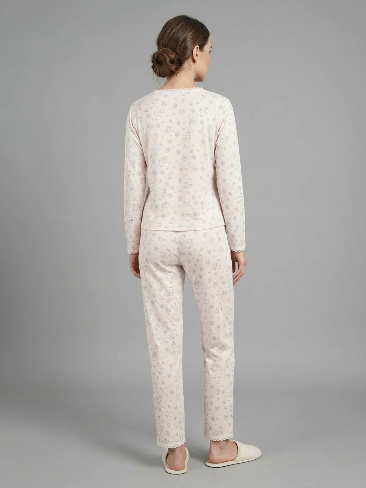 Odette Ivory Cotton Lace Work Night Dress For Women - Image 3