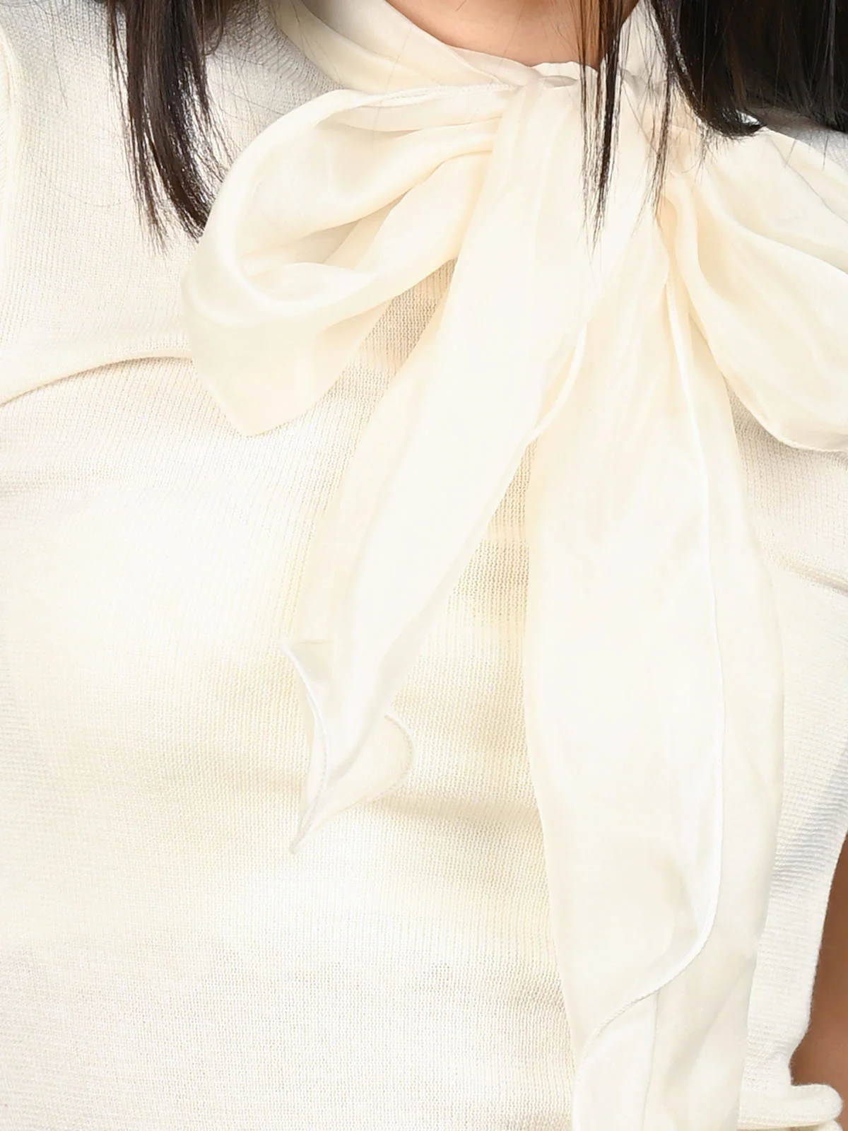 Odette Ivory Cotton Rib Solid With Bow Top For Women - Image 4