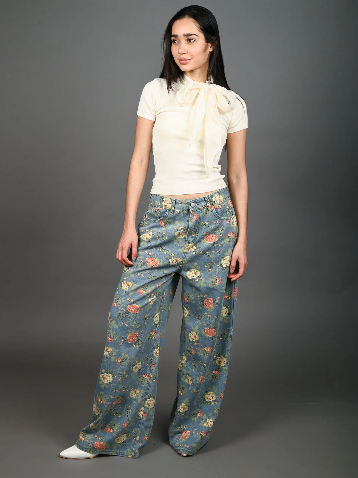 Odette Ivory Cotton Rib Solid With Bow Top For Women - Image 5