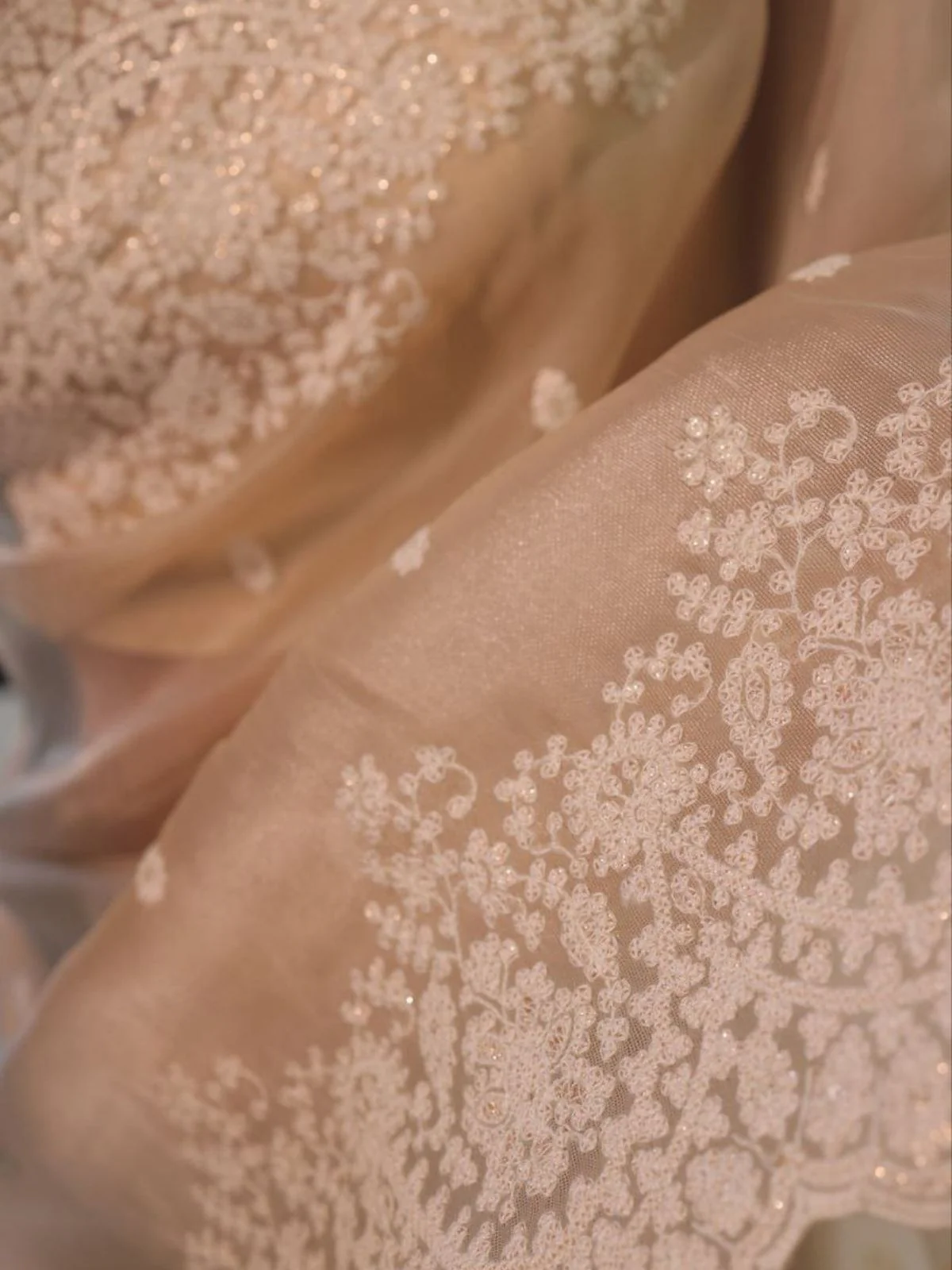 Odette Ivory Georgette Embroidered Solid Saree For Women - Image 5
