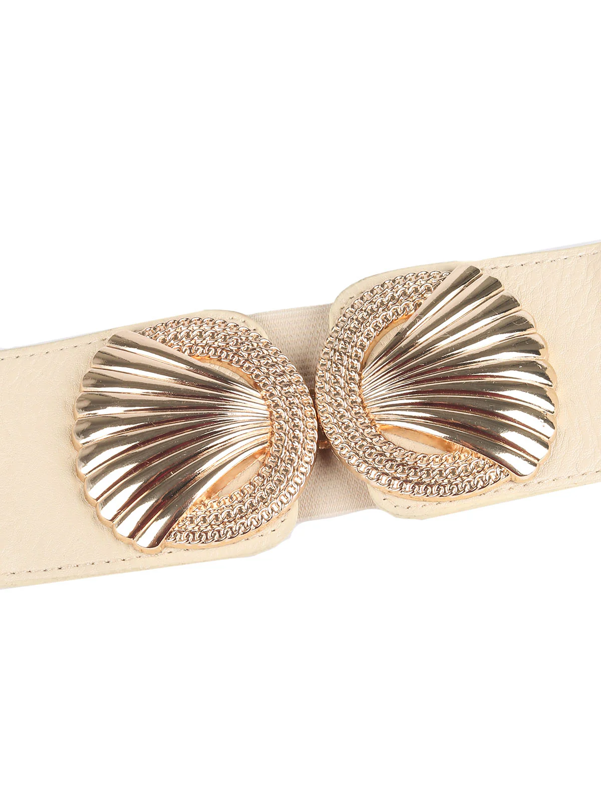 Odette Ivory & Golden Elastic Embellished & Textured Belt For Women - Image 5