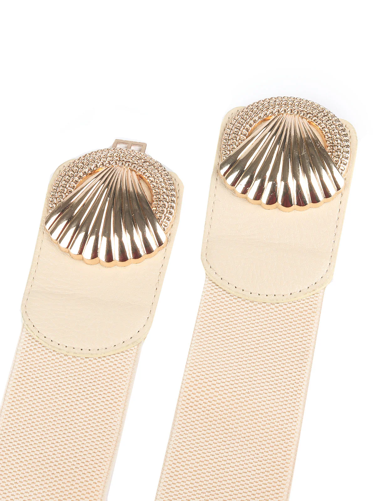 Odette Ivory & Golden Elastic Embellished & Textured Belt For Women - Image 6