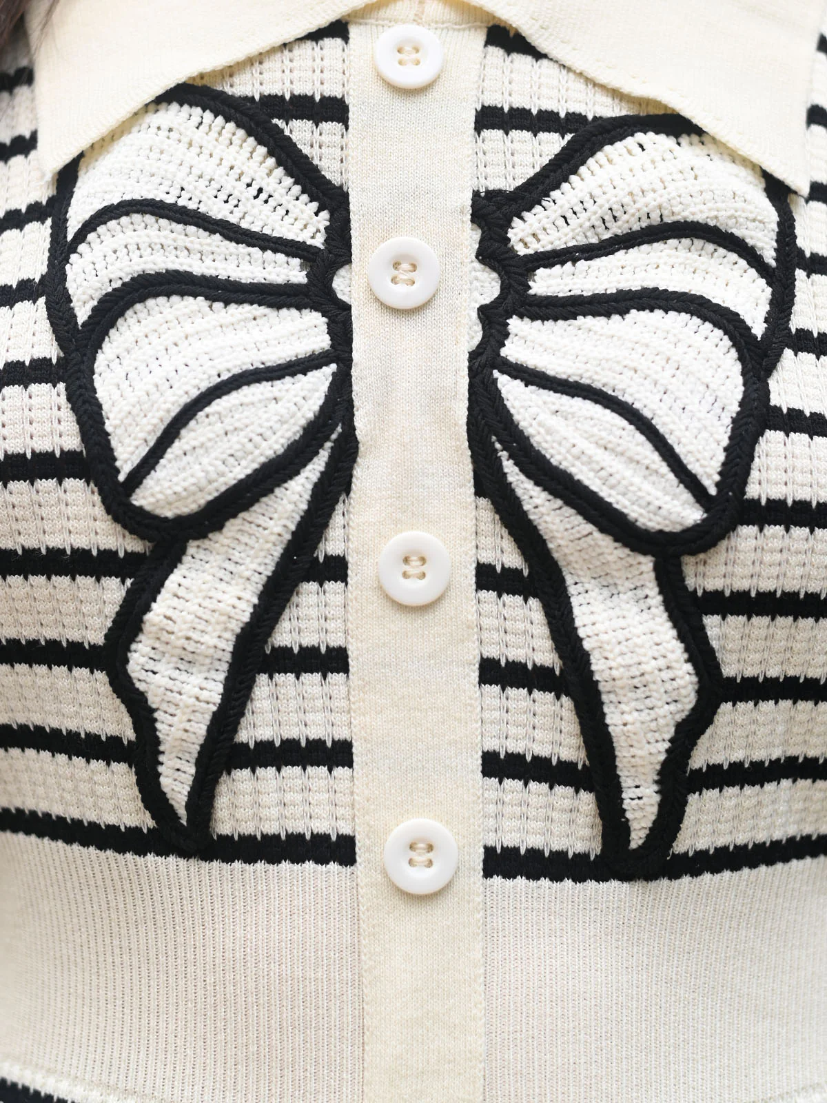 Odette Ivory Knitted Striped Dress For Women - Image 5