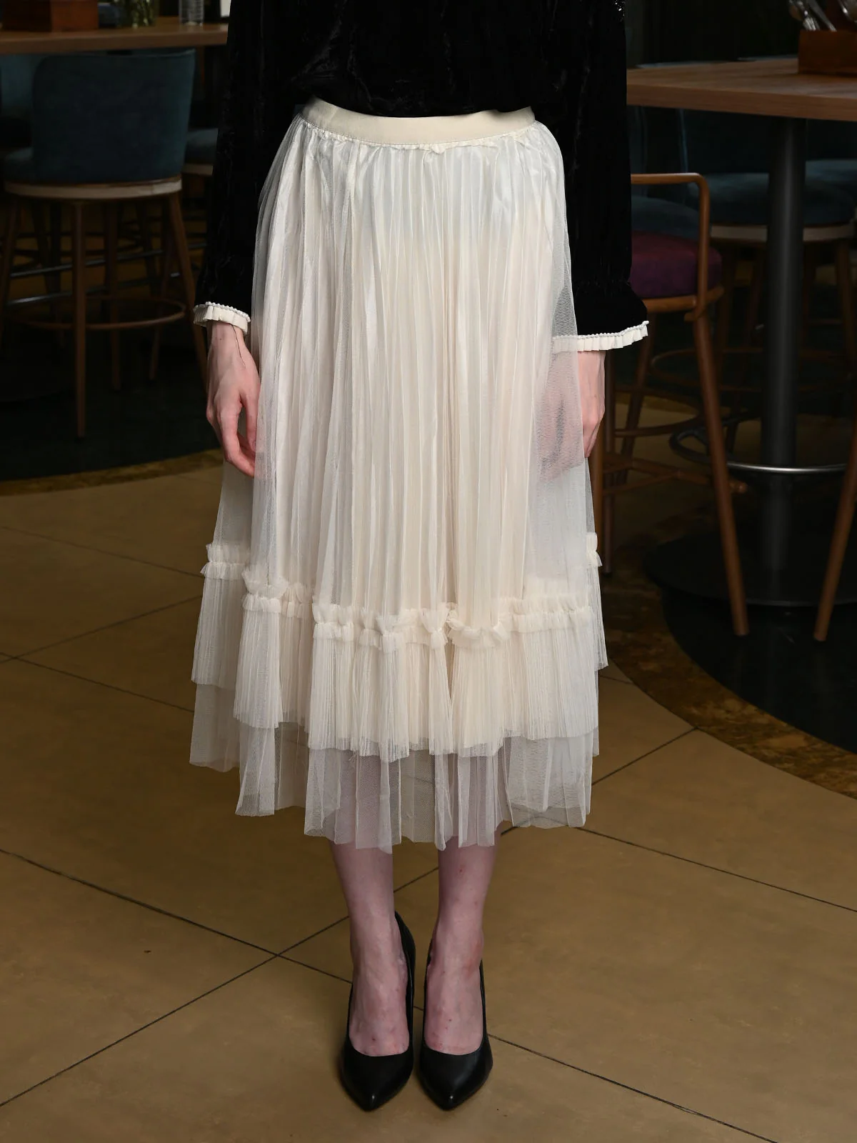Odette Ivory Net Solid Skirt For Women - Image 3