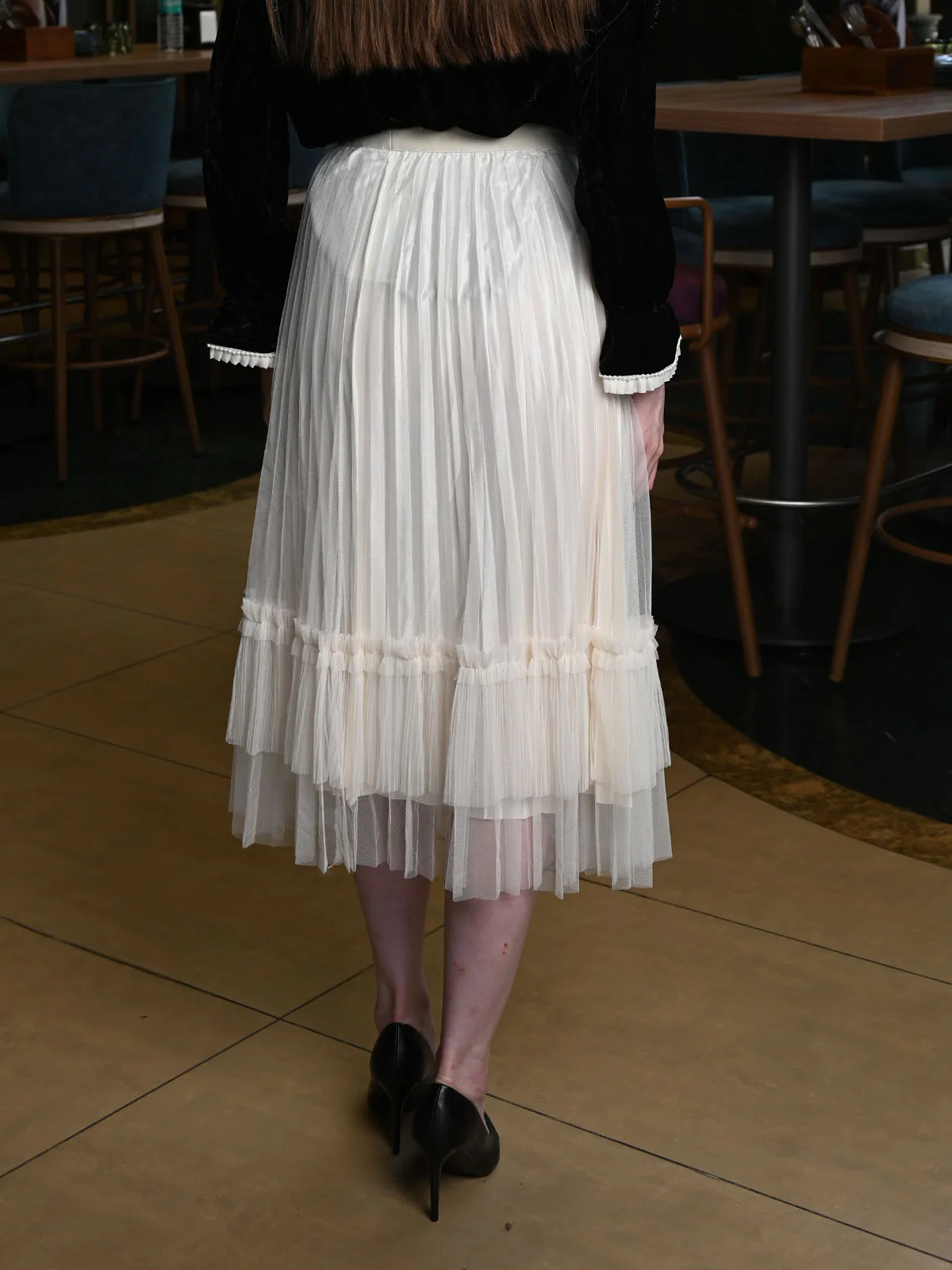 Odette Ivory Net Solid Skirt For Women - Image 4