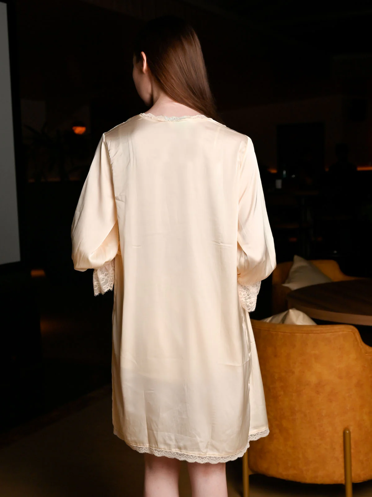 Odette Ivory Satin Solid Night Wear Set For Women - Image 4