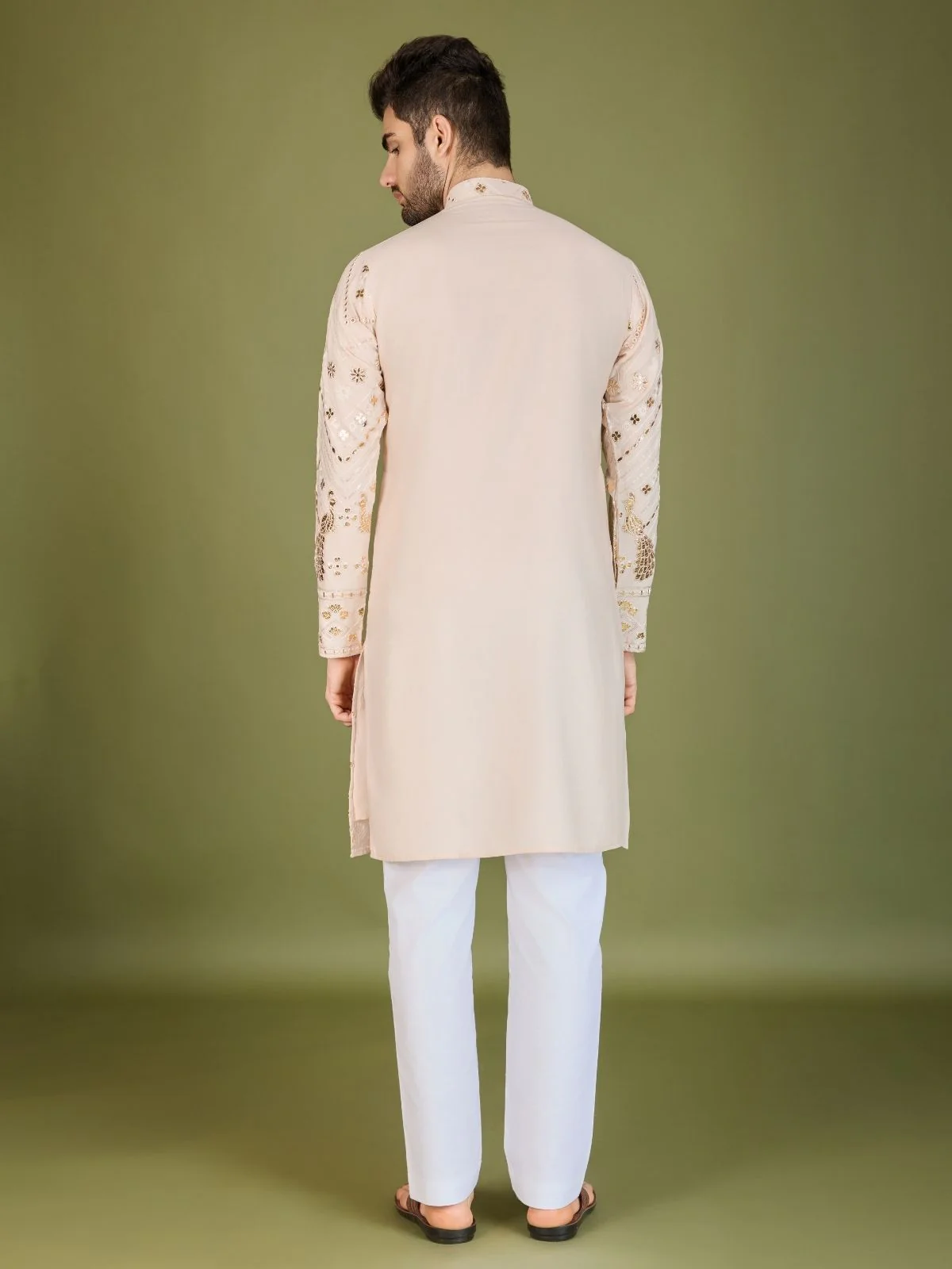 Odette Ivory Viscose Rayon Embroidered Stitched Kurta For Men - Image 5