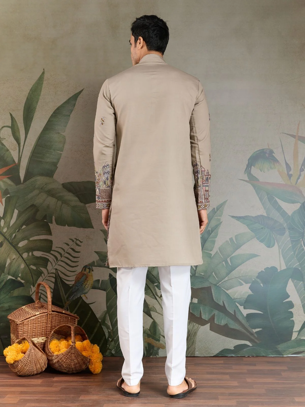 Odette Ivory Viscose Silk Embroidered Stitched Kurta For Men - Image 6