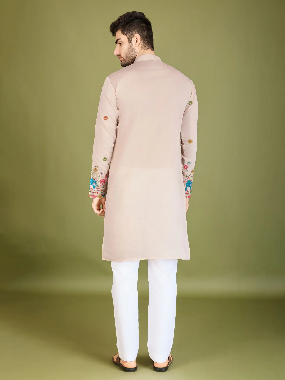 Odette Ivory Viscose Silk Stitched Kurta For Men - Image 5