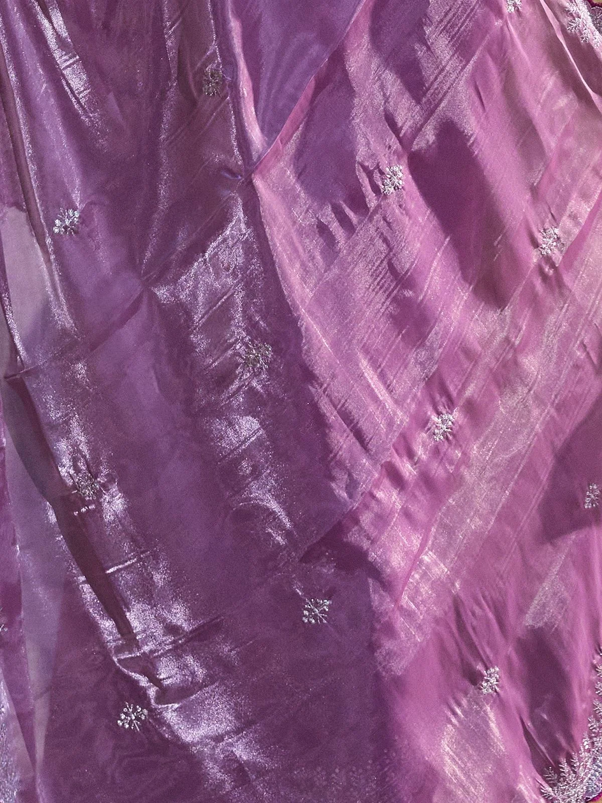 Odette Lavender Chiffon Embellished Saree For Women - Image 5