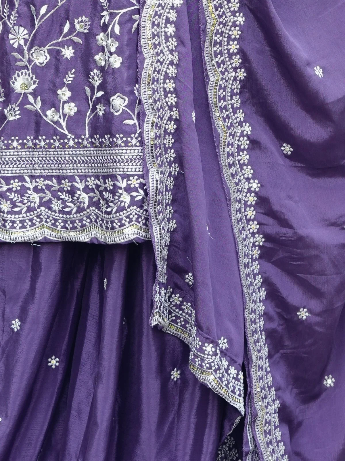 Odette Lavender Chinon Embroidered Stitched Kurta Set For Women - Image 6