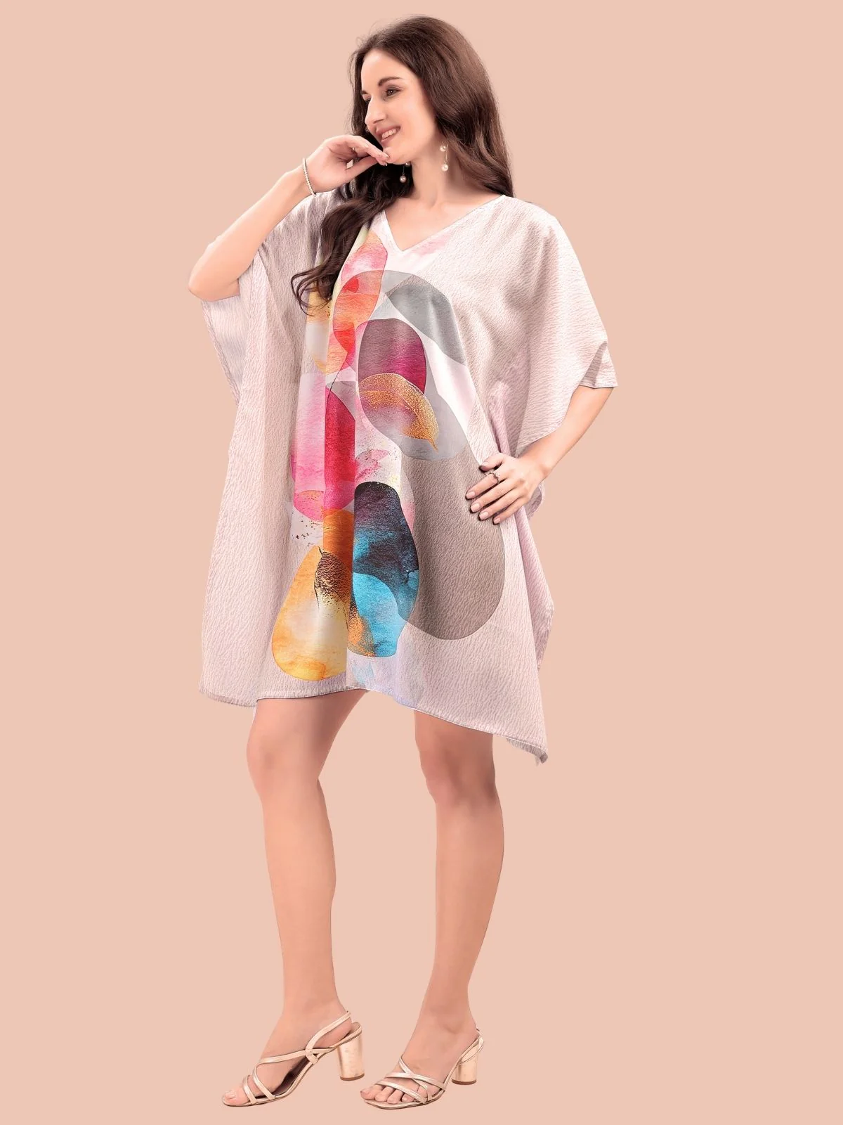 Odette Lavender Cotton Blend Printed Kaftan For Women