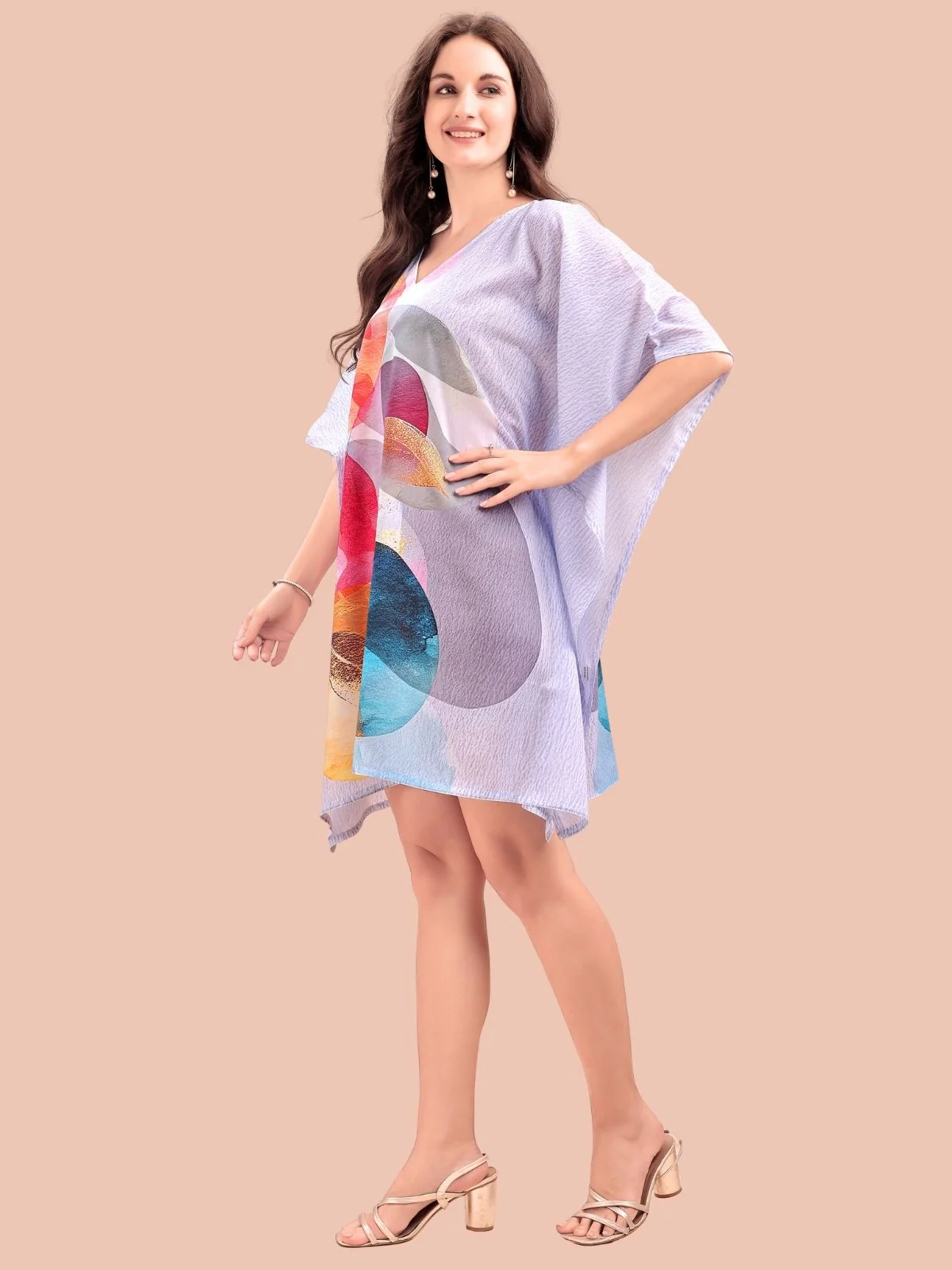 Odette Lavender Cotton Blend Printed Kaftan For Women - Image 2