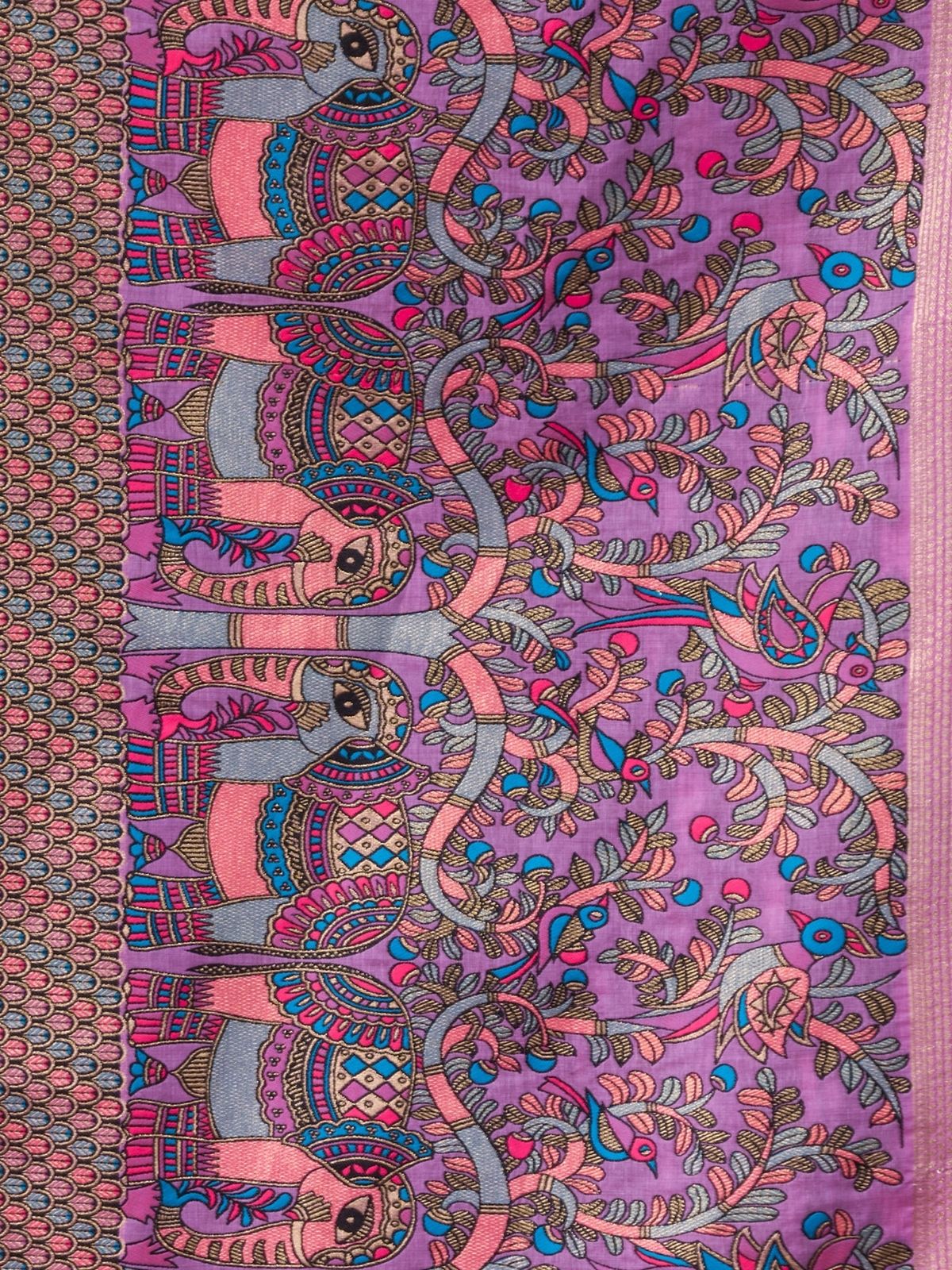 Odette Lavender Cotton Blend Printed Saree For Women - Image 6