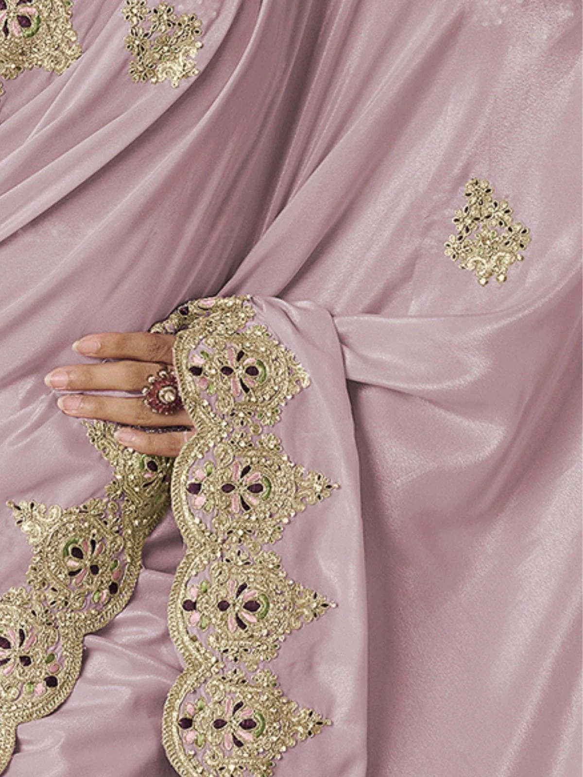 Odette Lavender Crepe Embroidered Elegant Saree For Women - Image 4