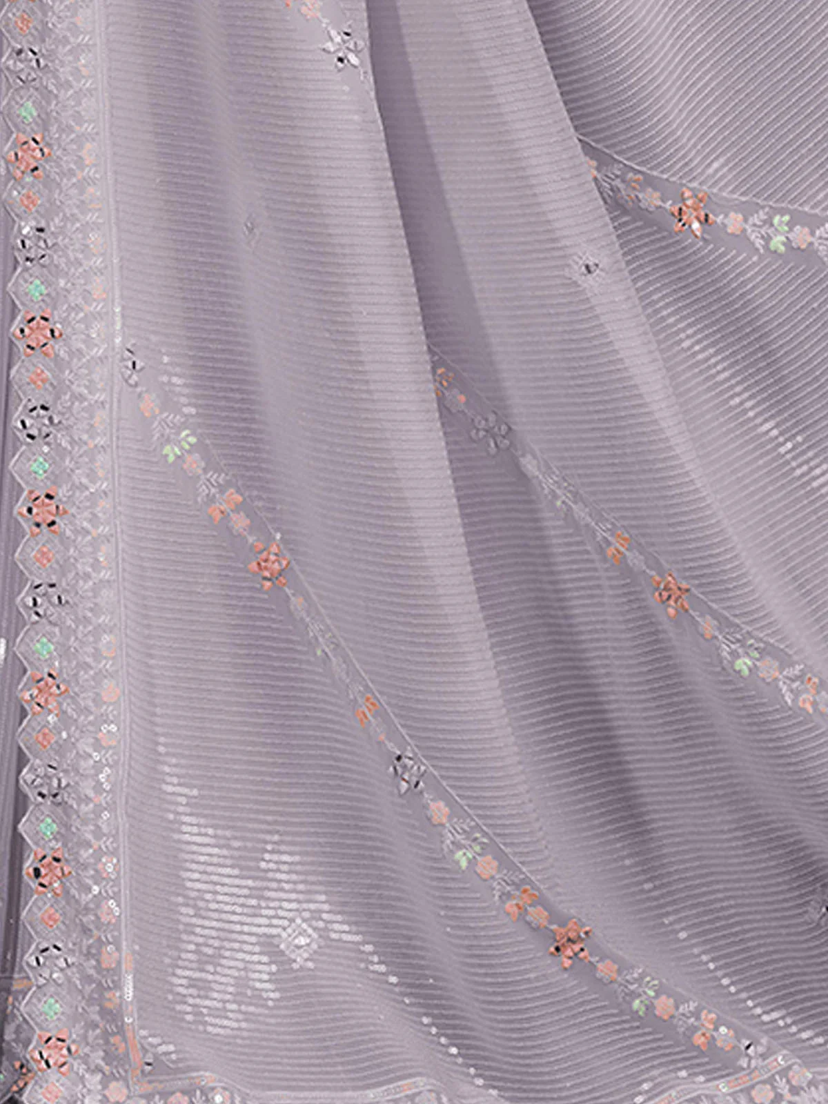 Odette Lavender Embellished Georgette Saree With unstitched Blouse For Women - Image 5