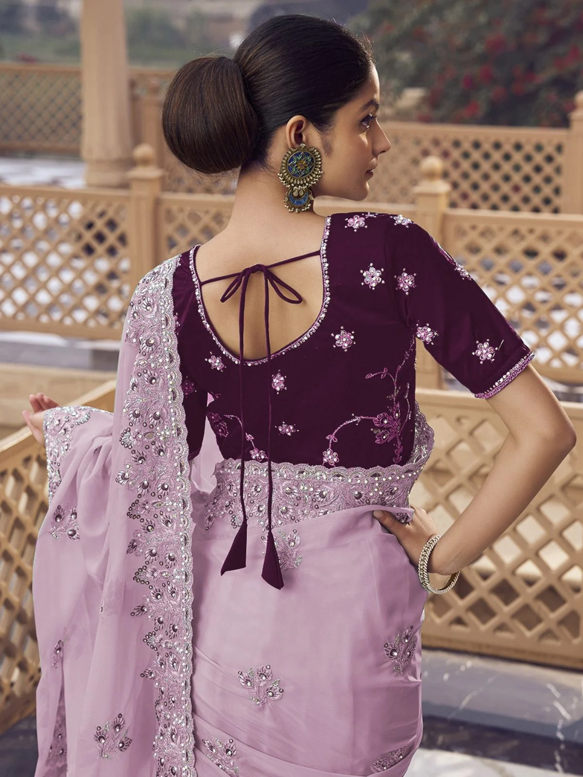 Odette Lavender Georgette Embellished Elegant Saree For Women - Image 3