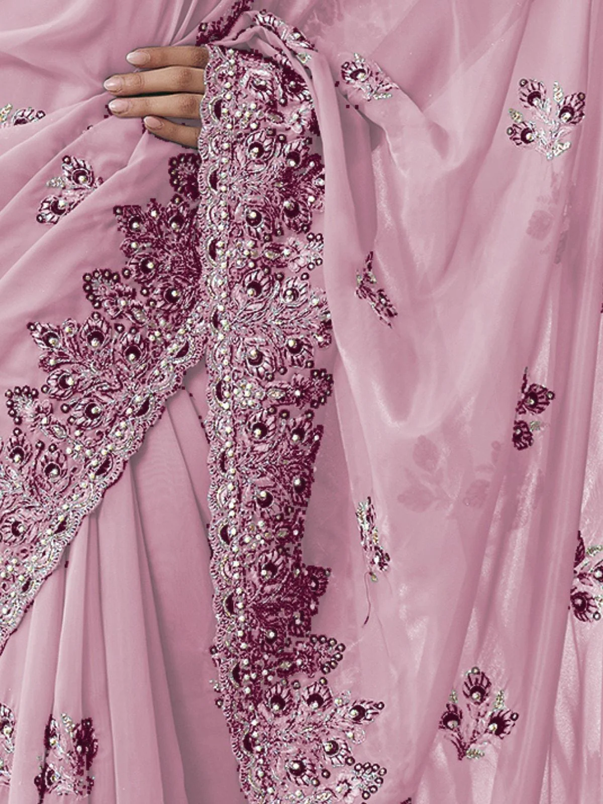 Odette Lavender Georgette Embellished Elegant Saree For Women - Image 4