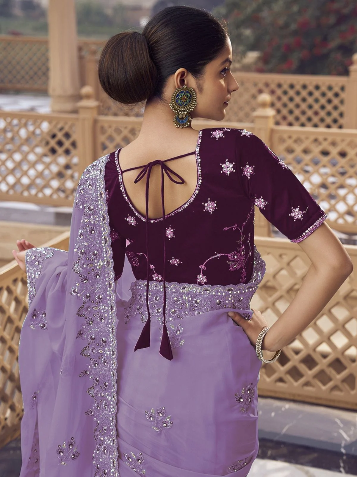 Odette Lavender Georgette Embellished Elegant Saree For Women - Image 3