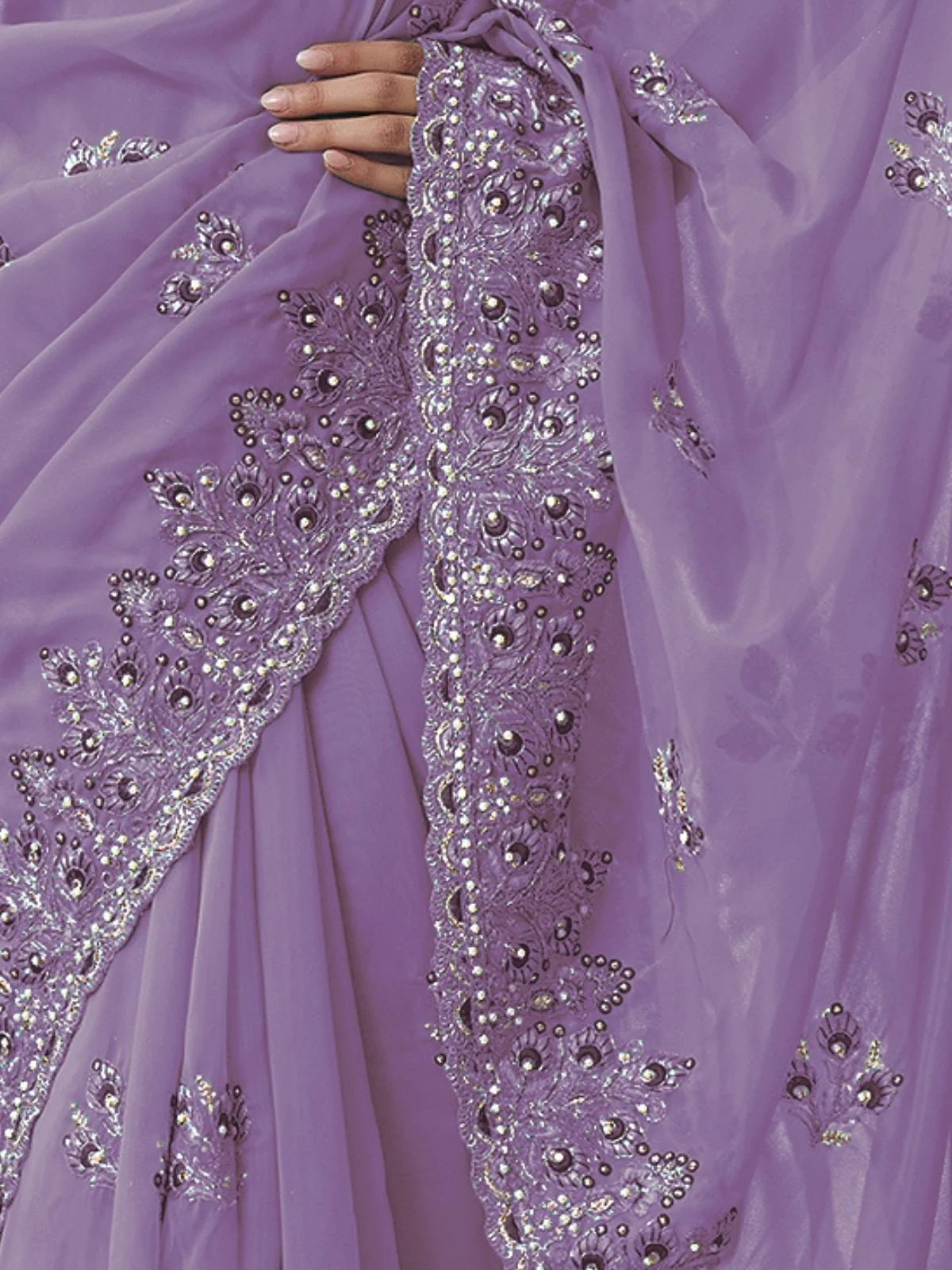 Odette Lavender Georgette Embellished Elegant Saree For Women - Image 4