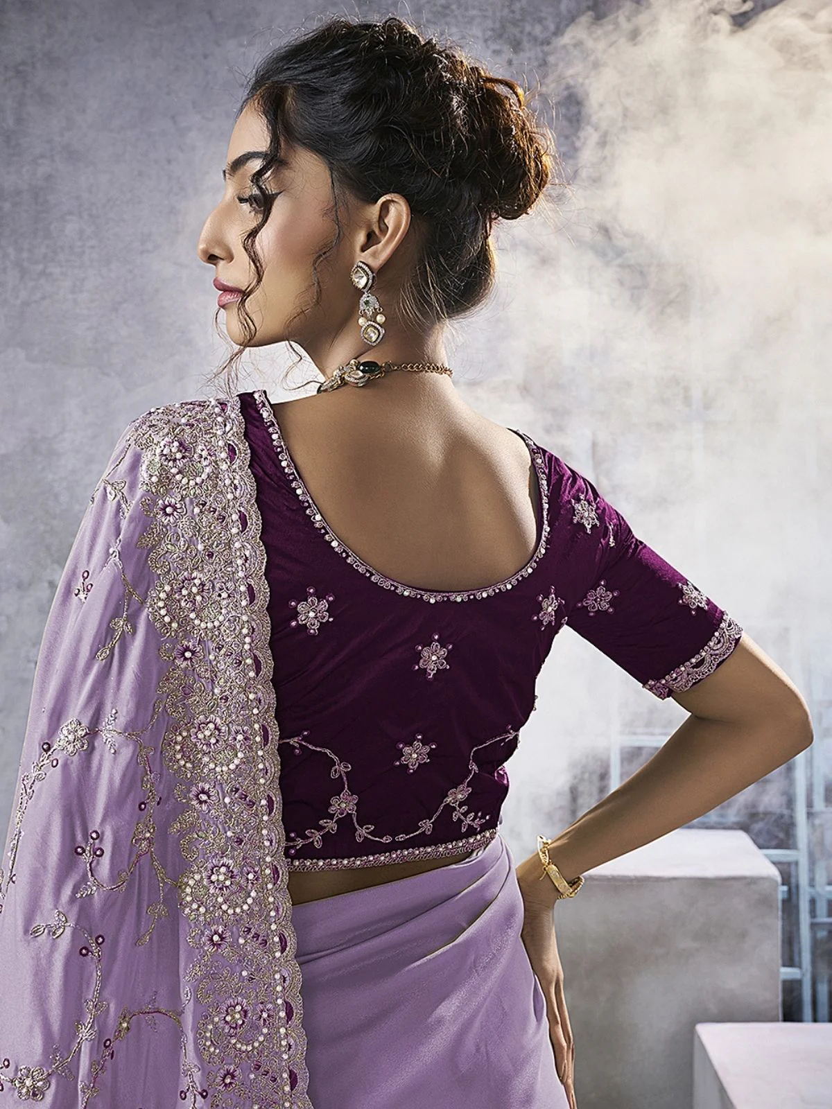 Odette Lavender Georgette Embellished Elegant Saree For Women - Image 3